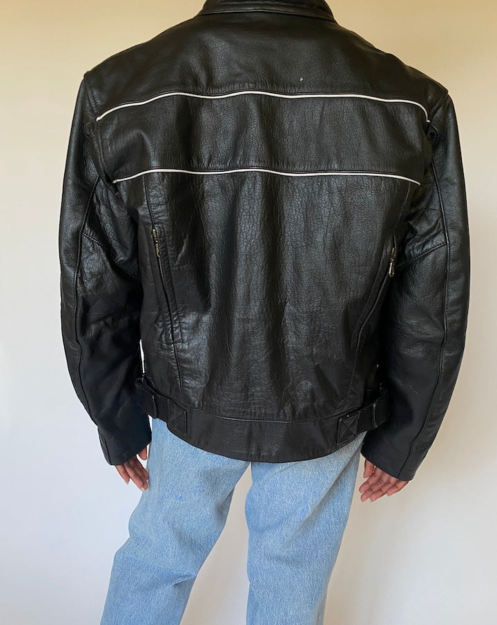 VINTAGE BLACK BIKER LEATHER JACKET 4000