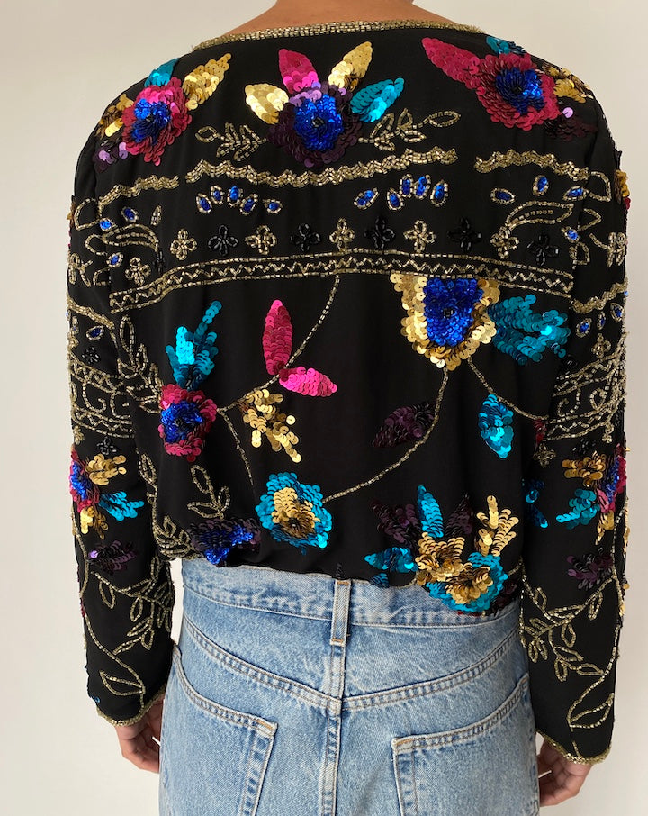 VINTAGE BLACK SEQUIN CARDIGAN 2516