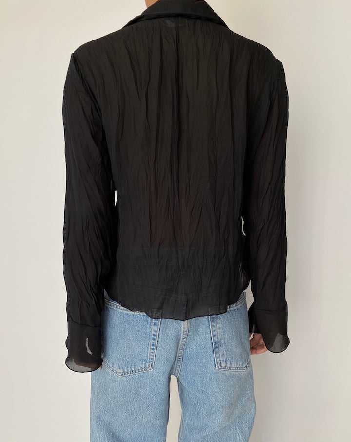 VINTAGE BLACK RUFFLED BLOUSE 2524