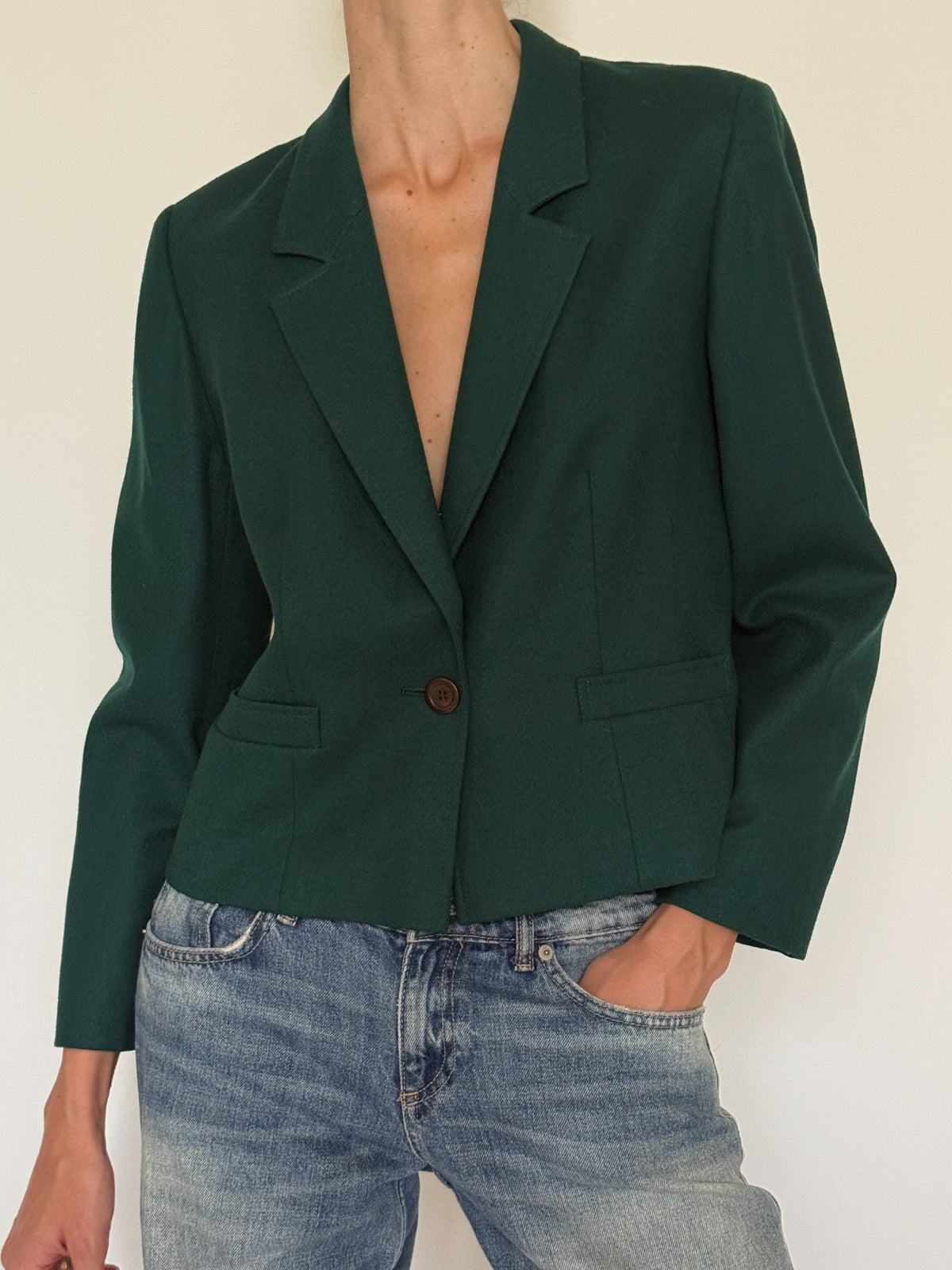 Front close-up of one-button blazer