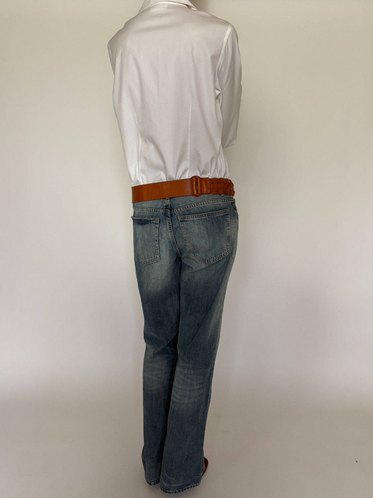 Vintage braided leather belt cognac back styled view