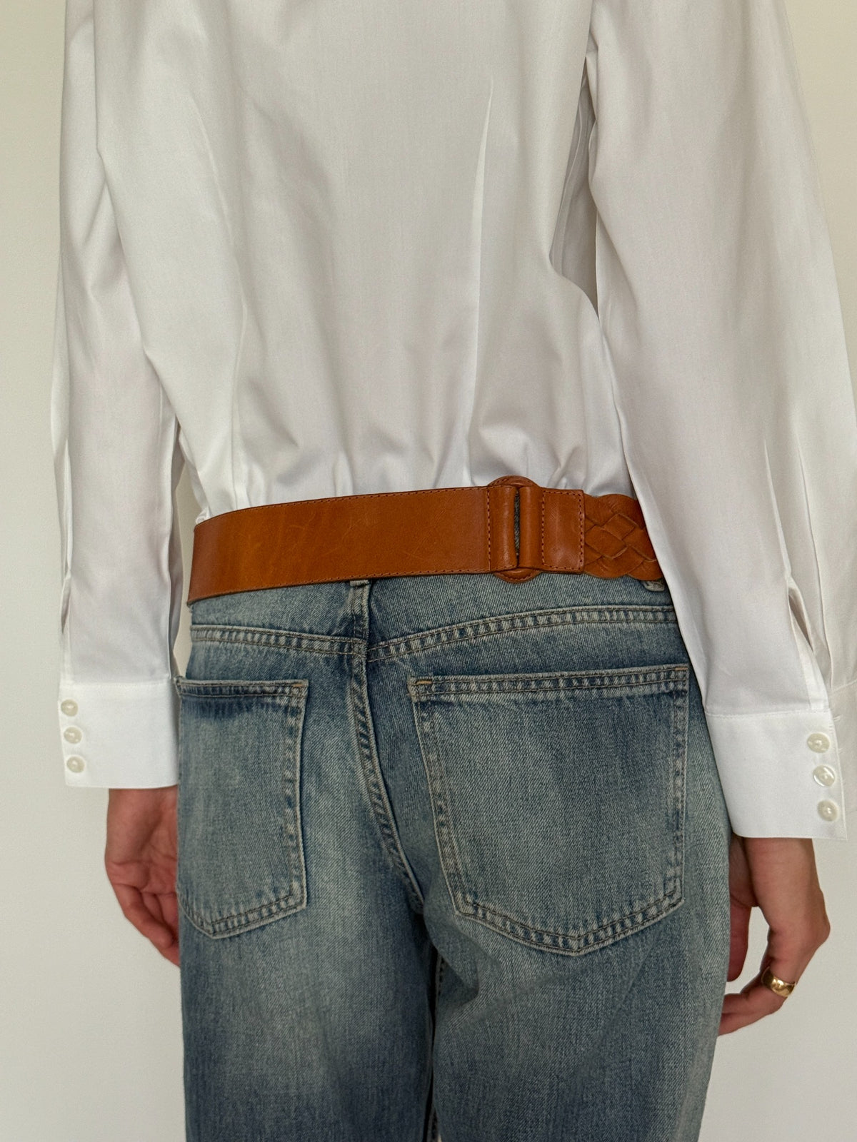 Vintage braided leather belt cognac back detail