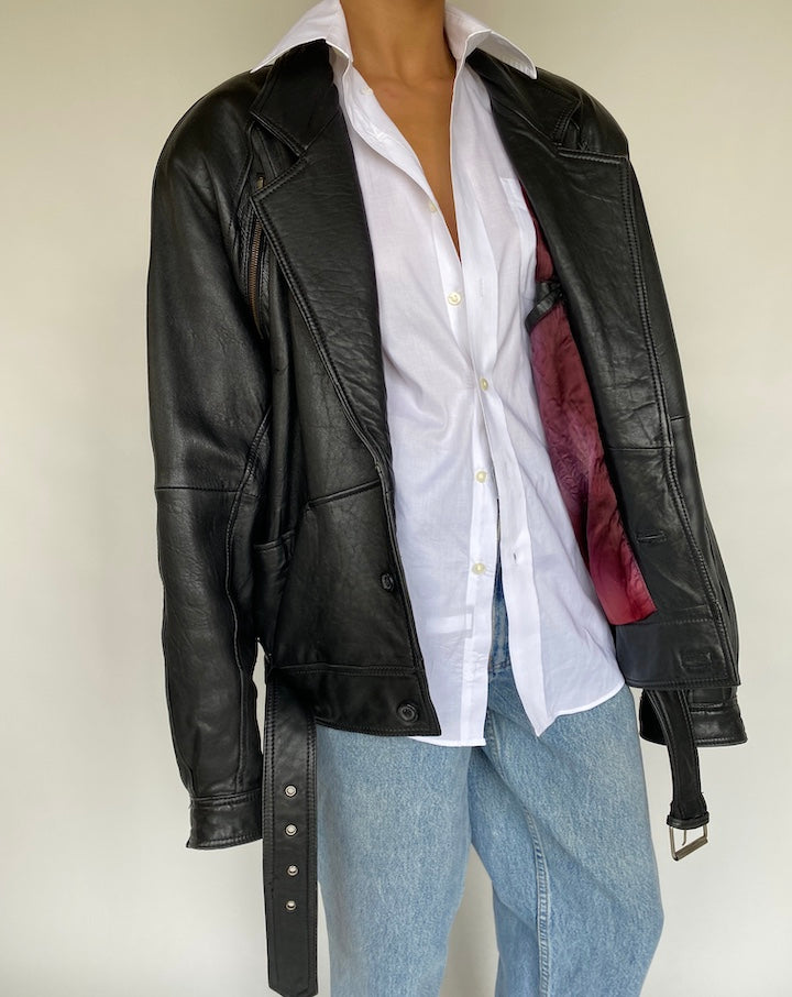 VINTAGE BELTED LEATHER JACKET 722