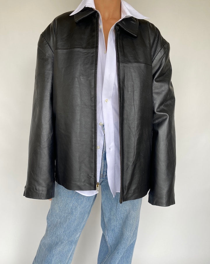 VINTAGE OVERSIZED BLACK LEATHER JACKET 723