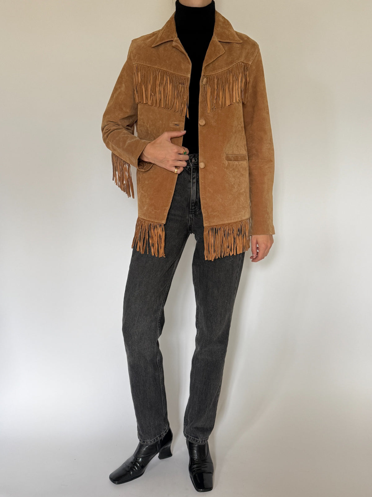 Vintage brown suede fringe jacket