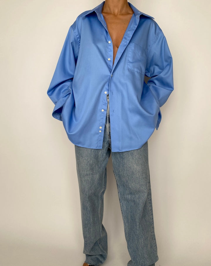 VINTAGE OVERSIZED BLUE BUTTON DOWN LONG SLEEVE SHIRT 2536