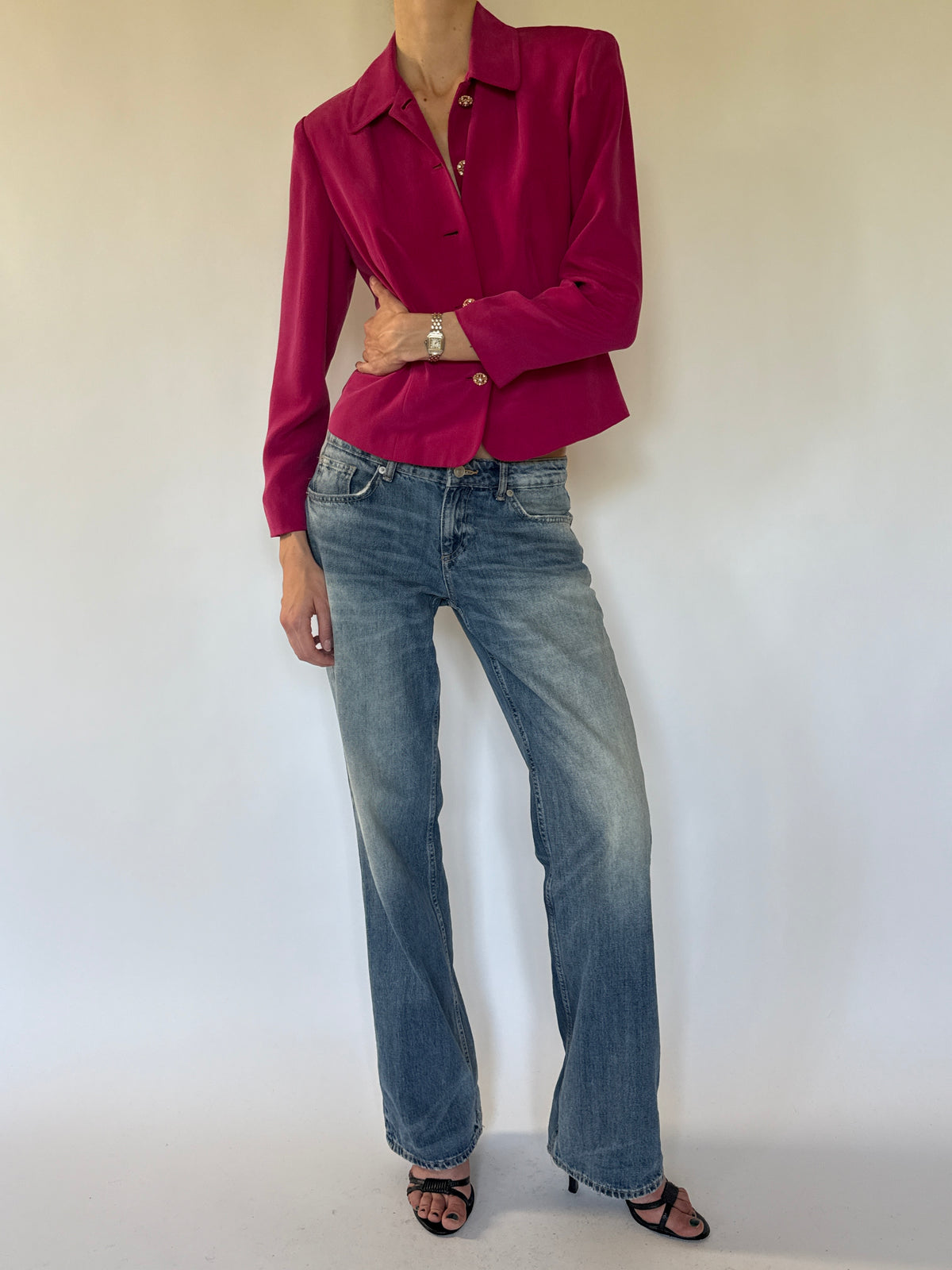 Vintage fuchsia silk cropped jacket front view