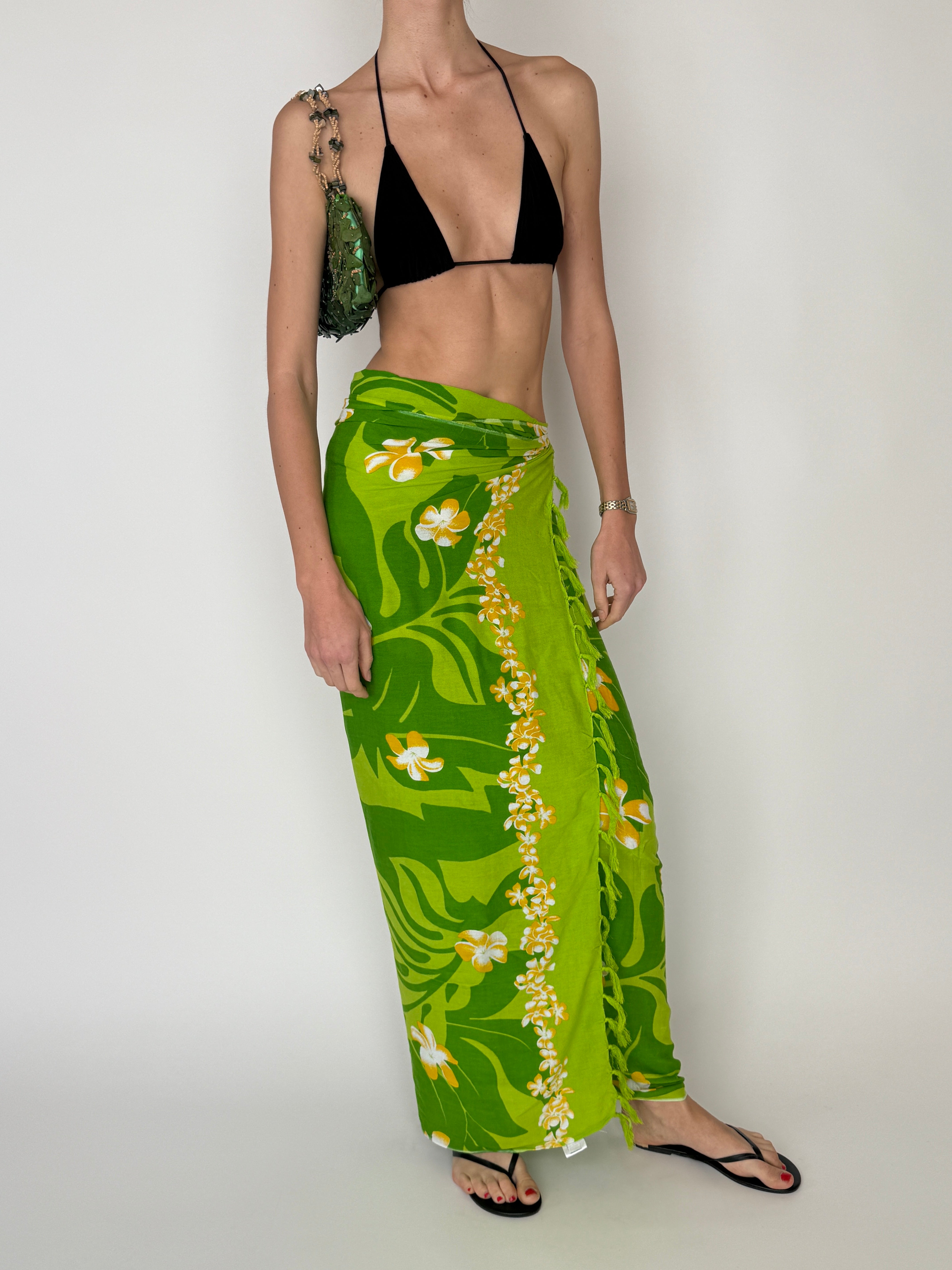 Vintage green floral sarong front view