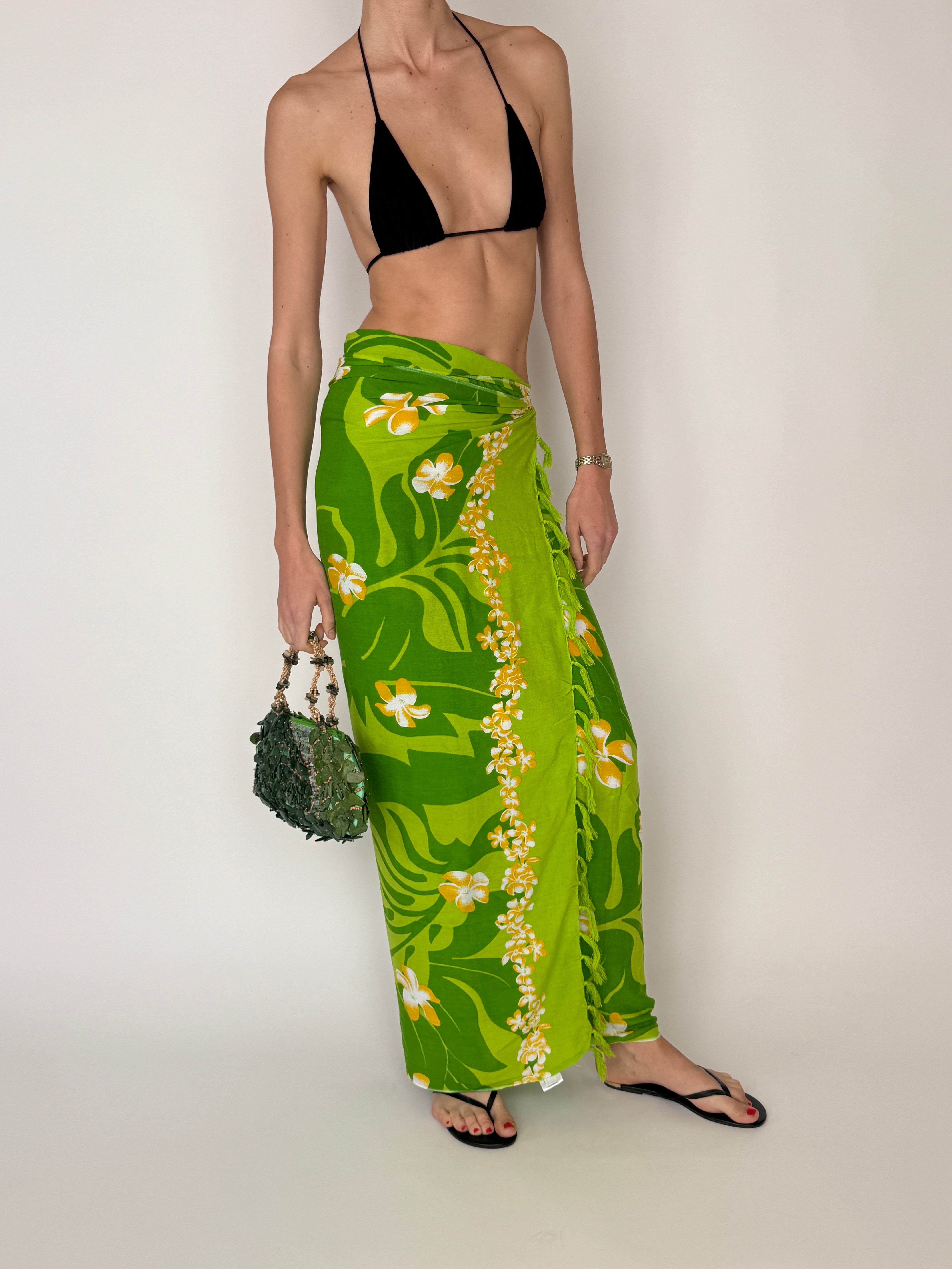 Vintage green floral sarong front view
