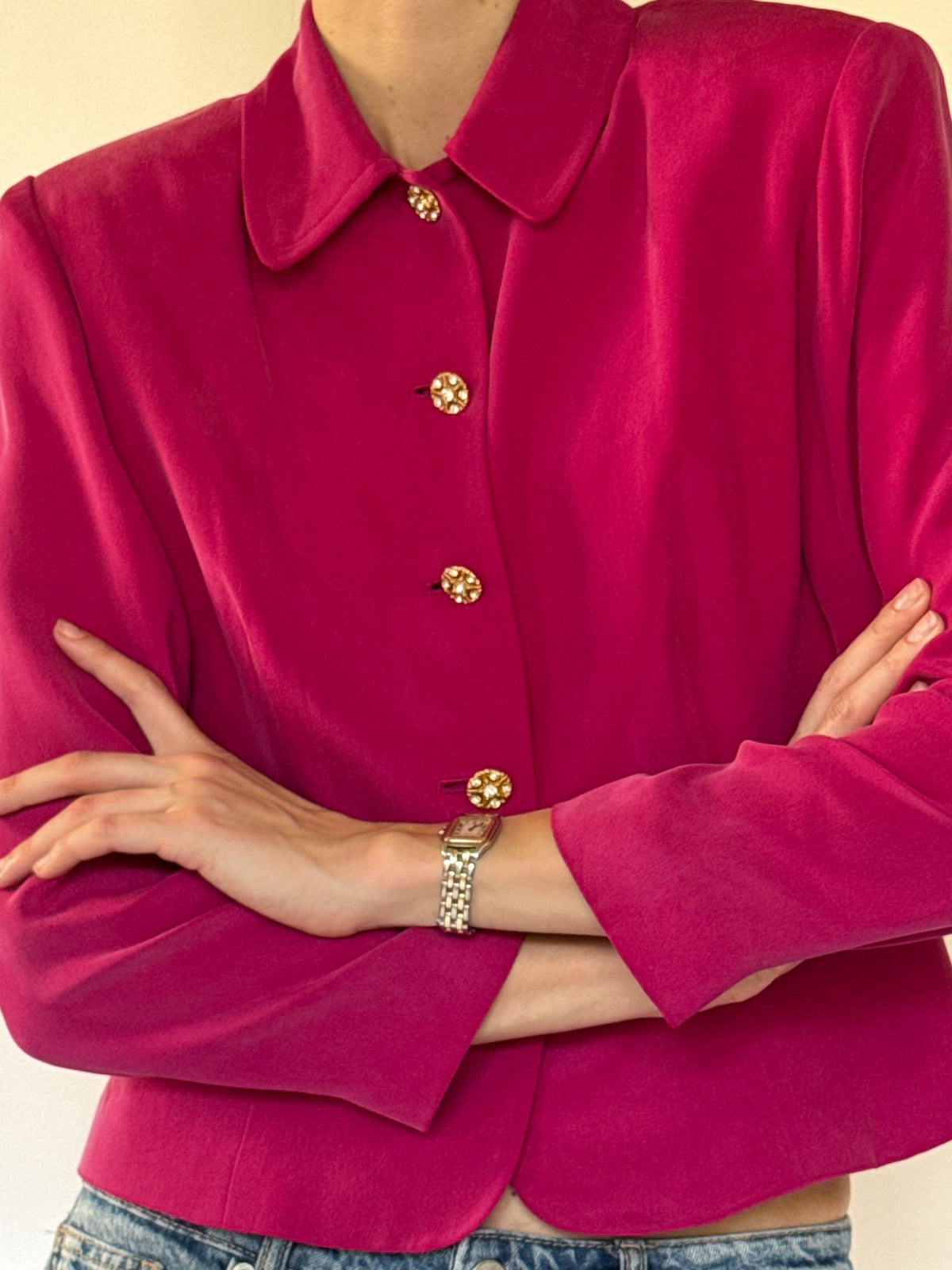 Vintage fuchsia silk cropped jacket front view