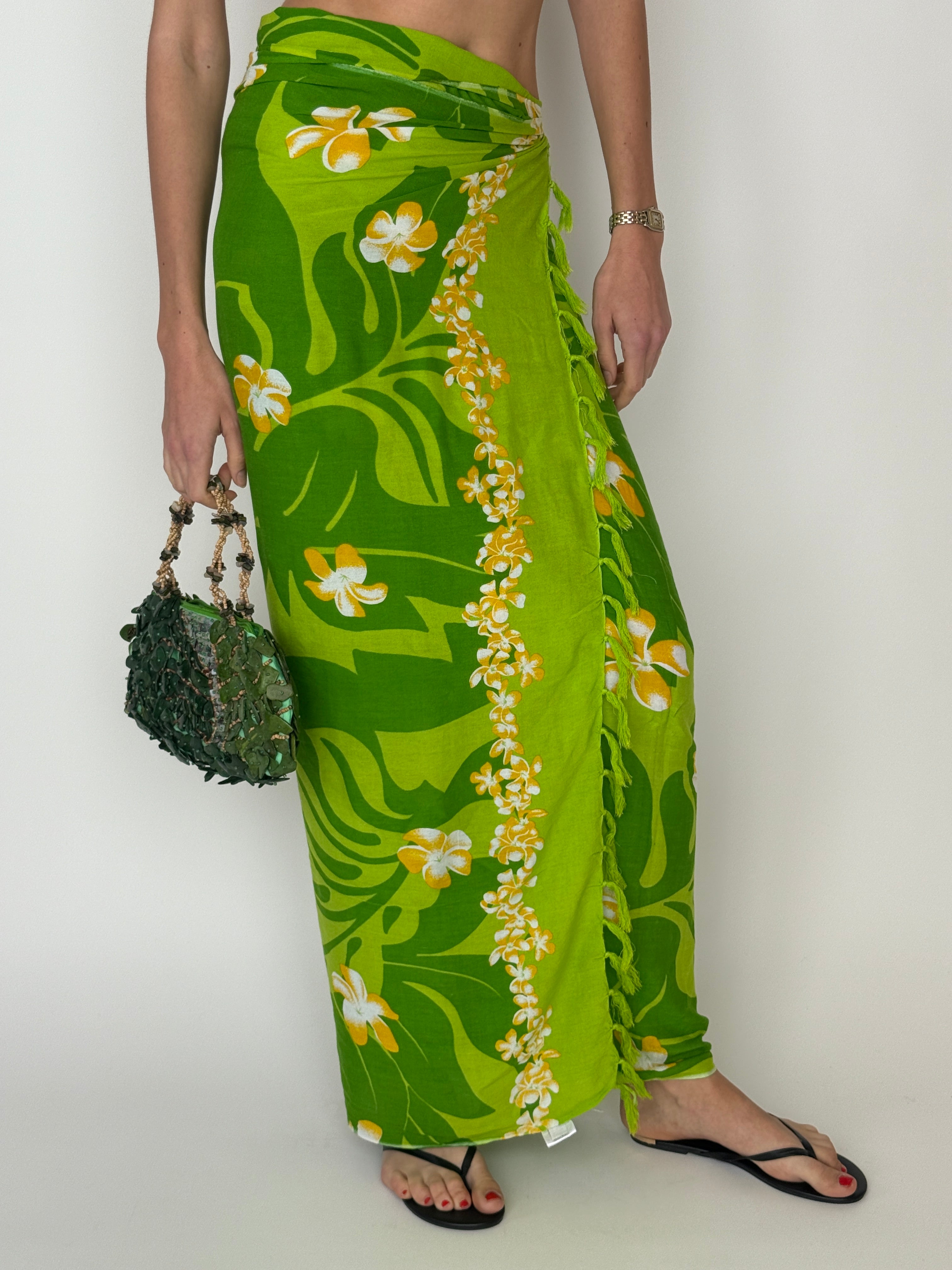 Vintage green wrap sarong side view