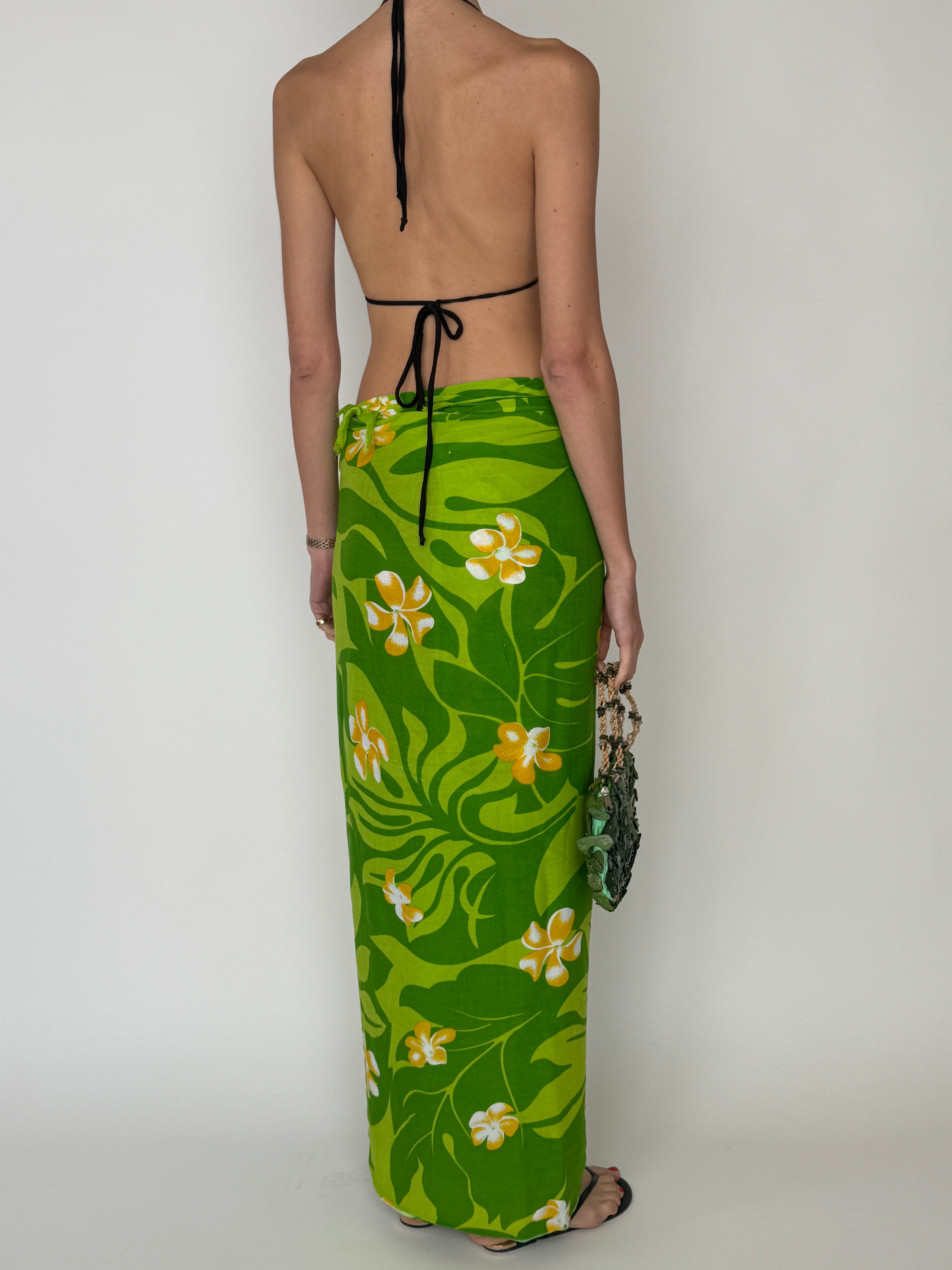 Vintage green floral sarong back view