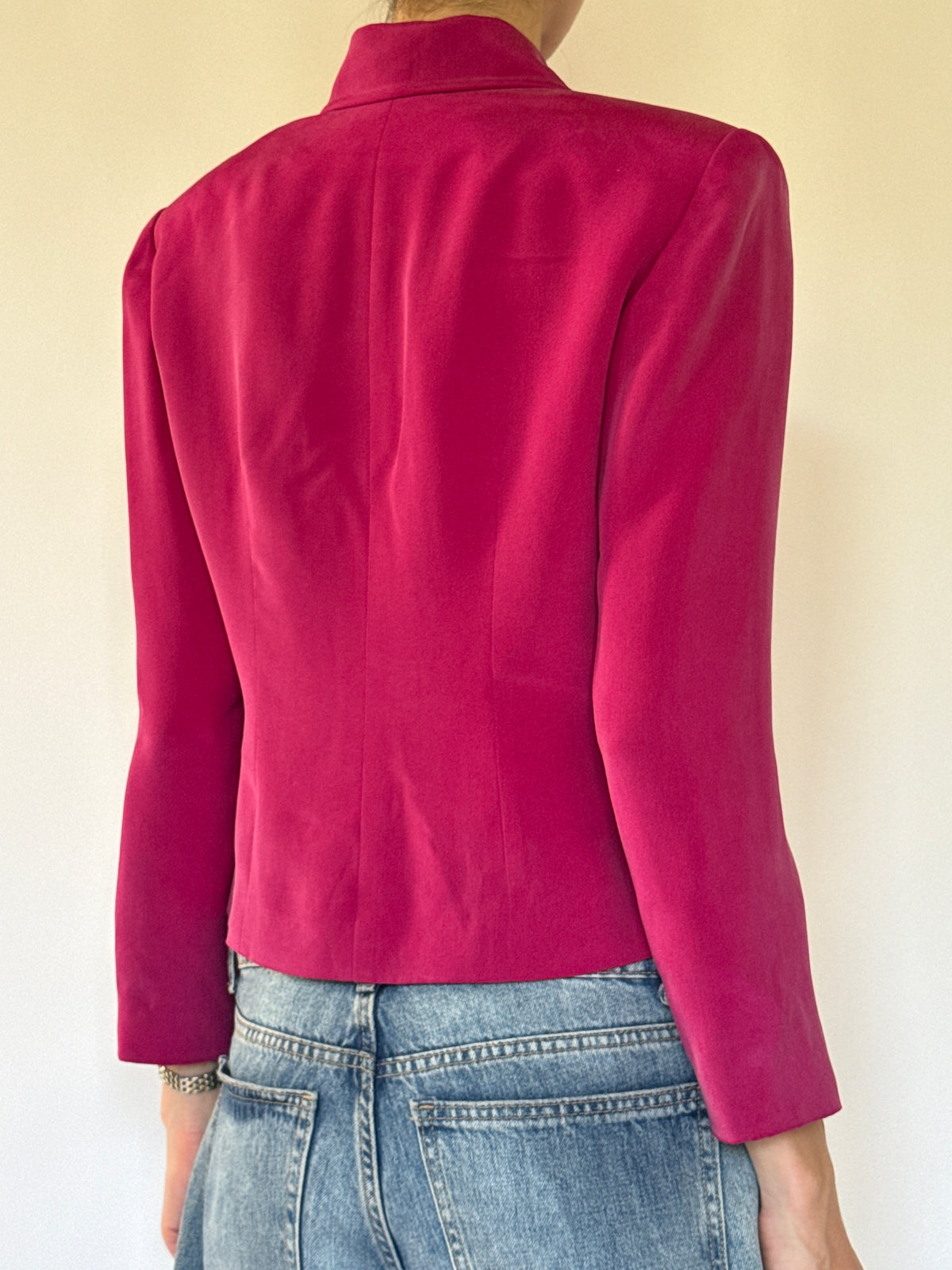 Vintage fuchsia silk cropped jacket back view