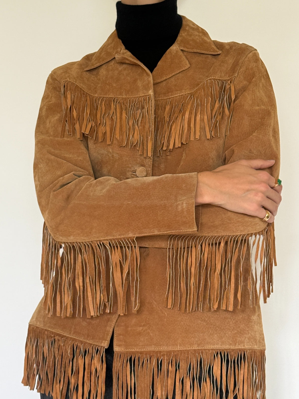 Vintage brown suede fringe jacket