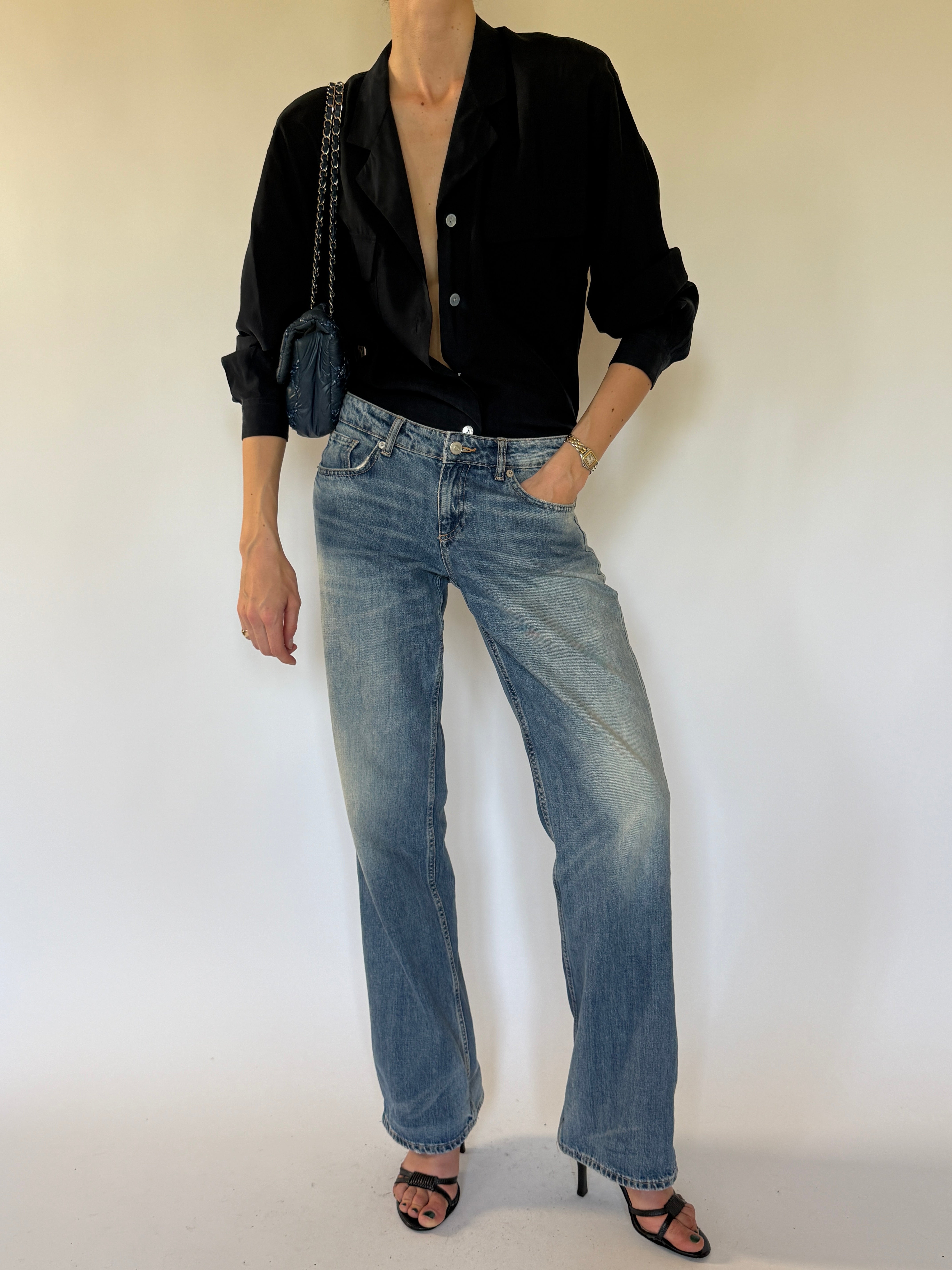 Vintage black silk oversized shirt front view