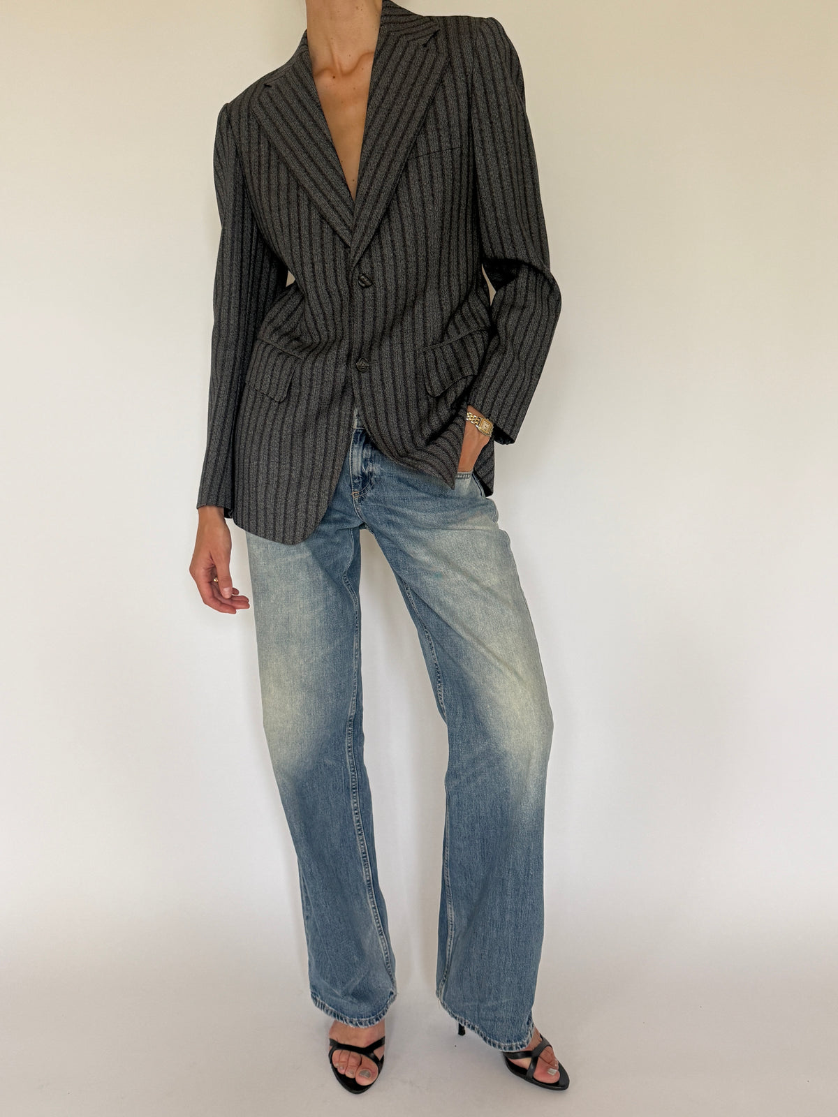 Vintage Pinstripe Blazer Grey & Charcoal 7524