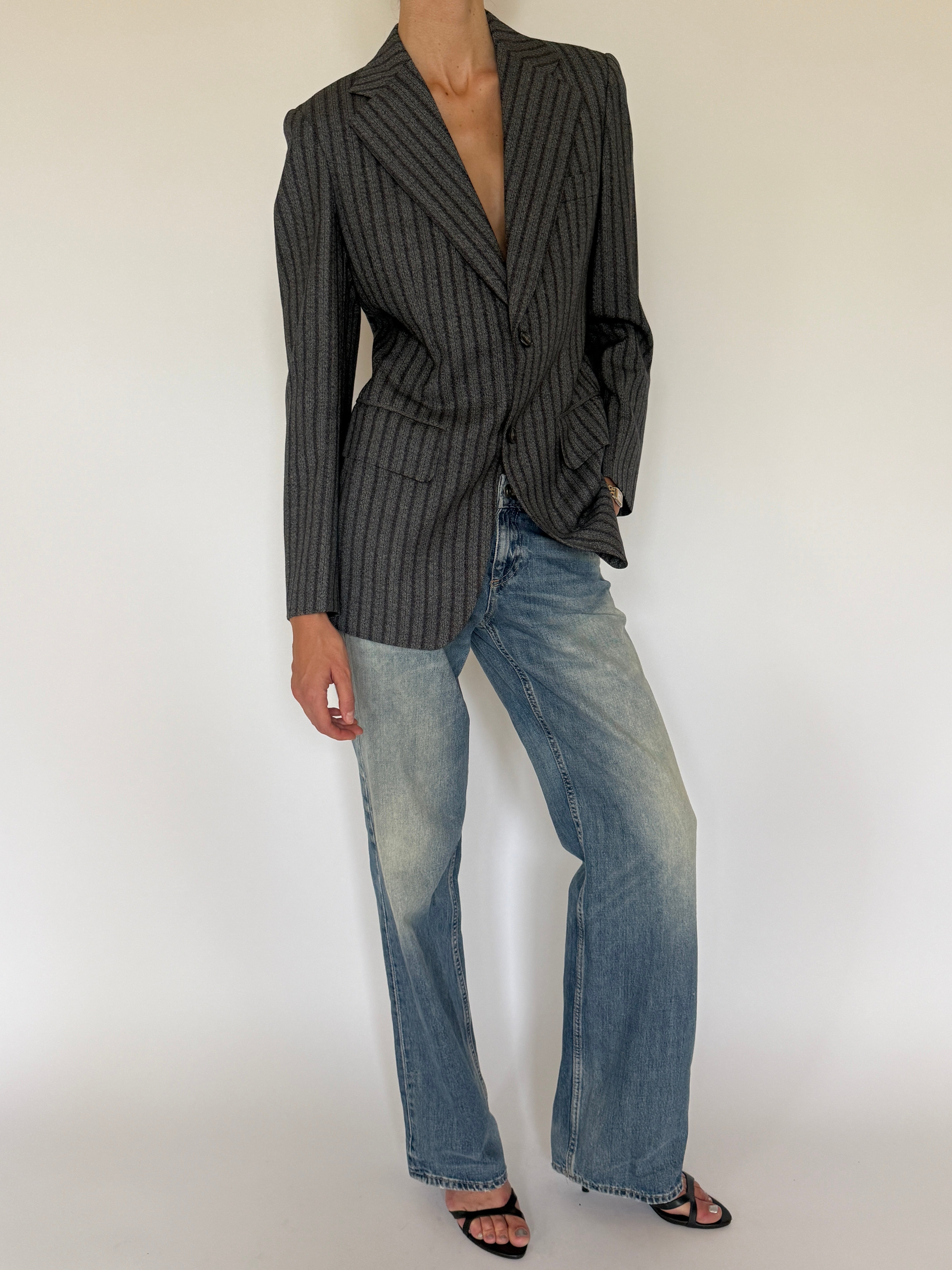 Vintage Pinstripe Blazer Grey & Charcoal 7524