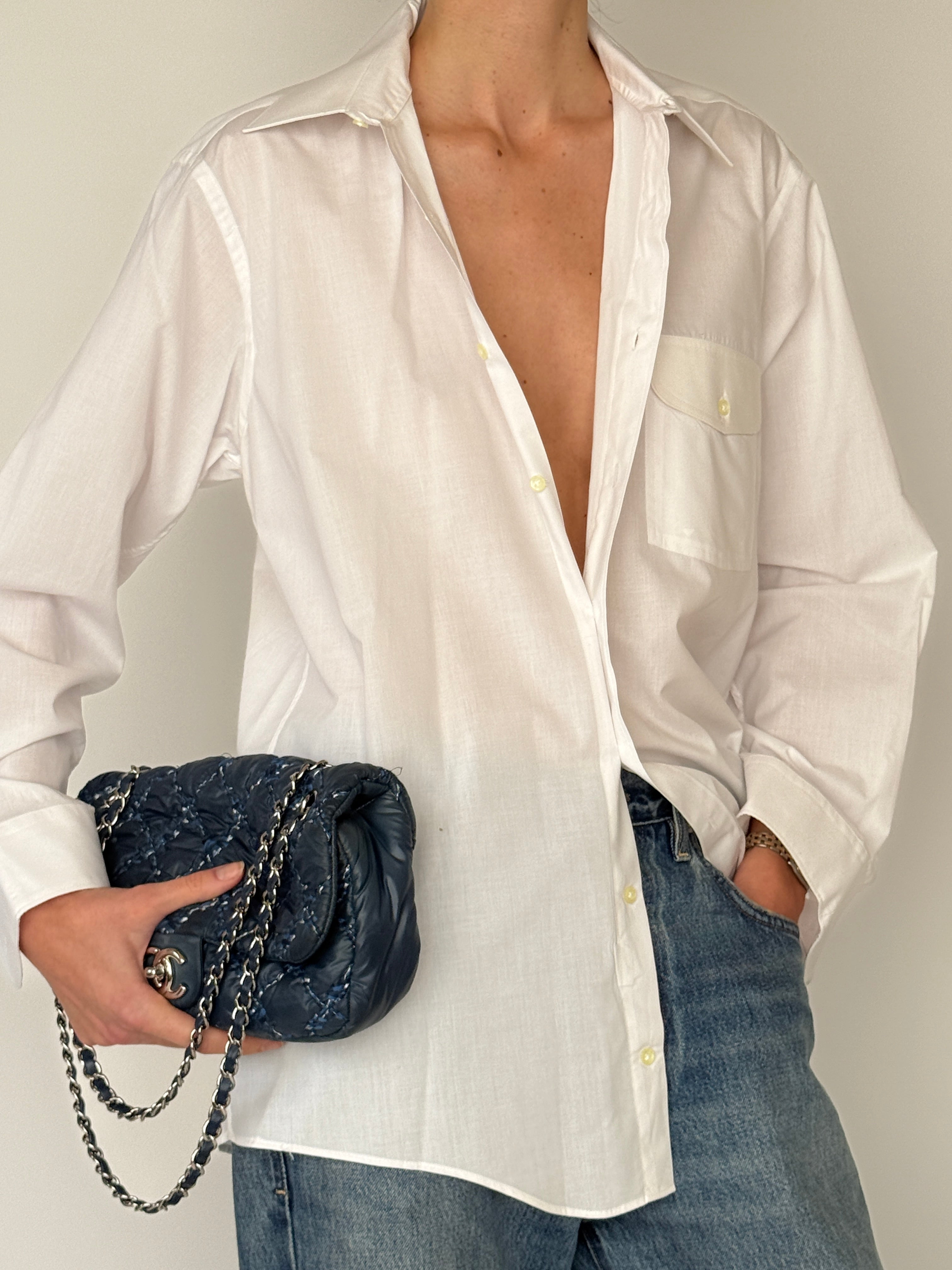 Vintage white shirt button detail