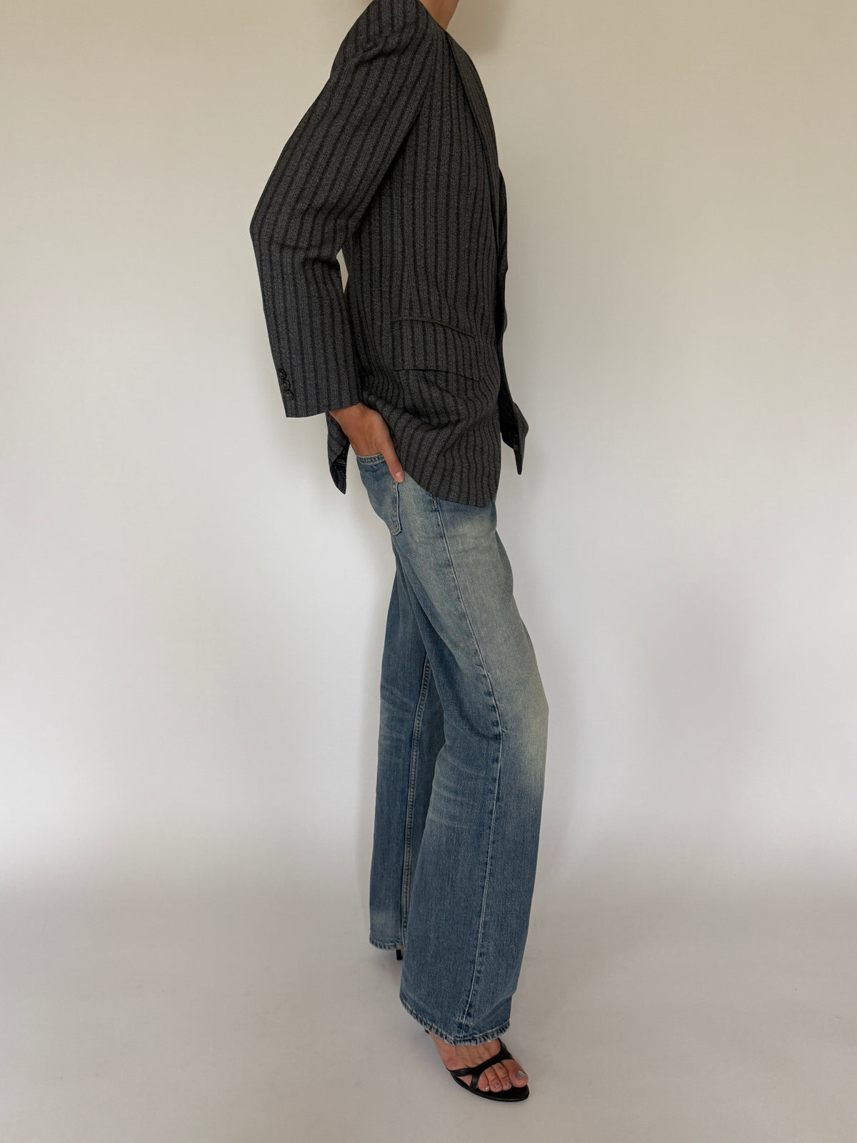Vintage Pinstripe Blazer Grey & Charcoal 7524