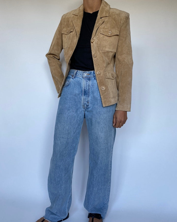 VINTAGE BEIGE SUEDE LEATHER JACKET 3038