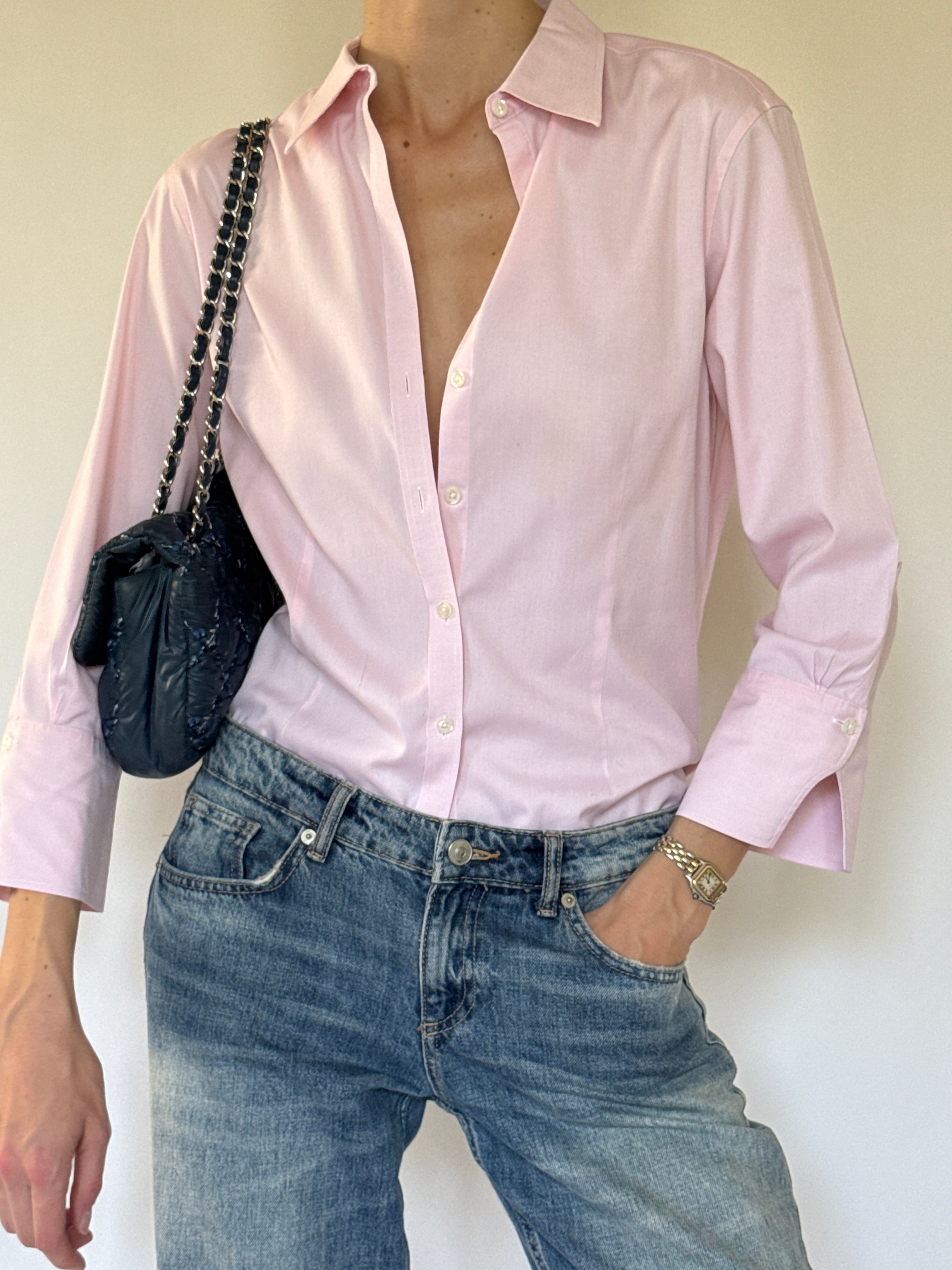 Vintage soft pink cotton shirt front view