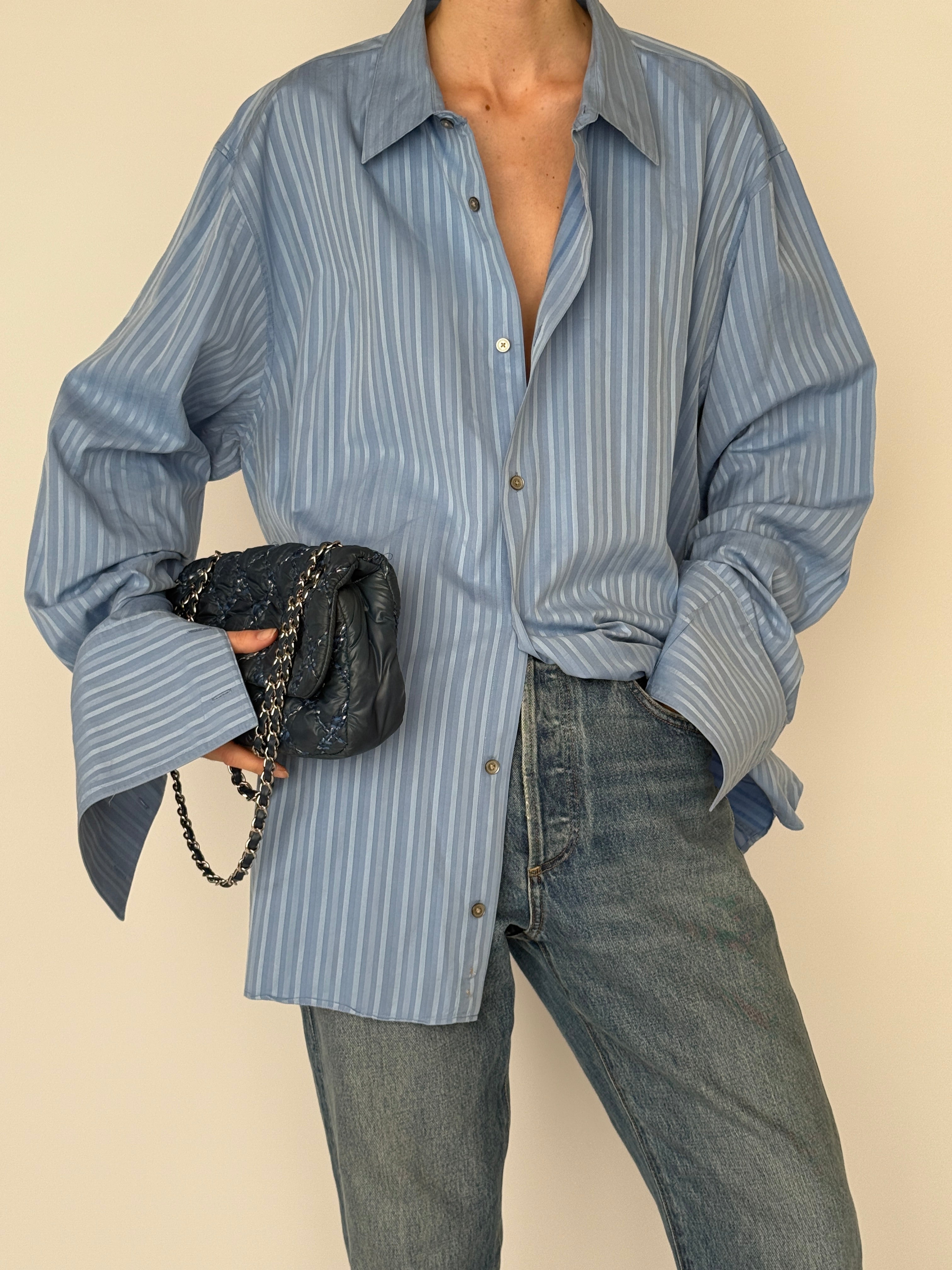 Vintage blue striped shirt front view