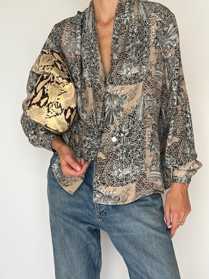 Vintage Printed Silk Blouse 6058