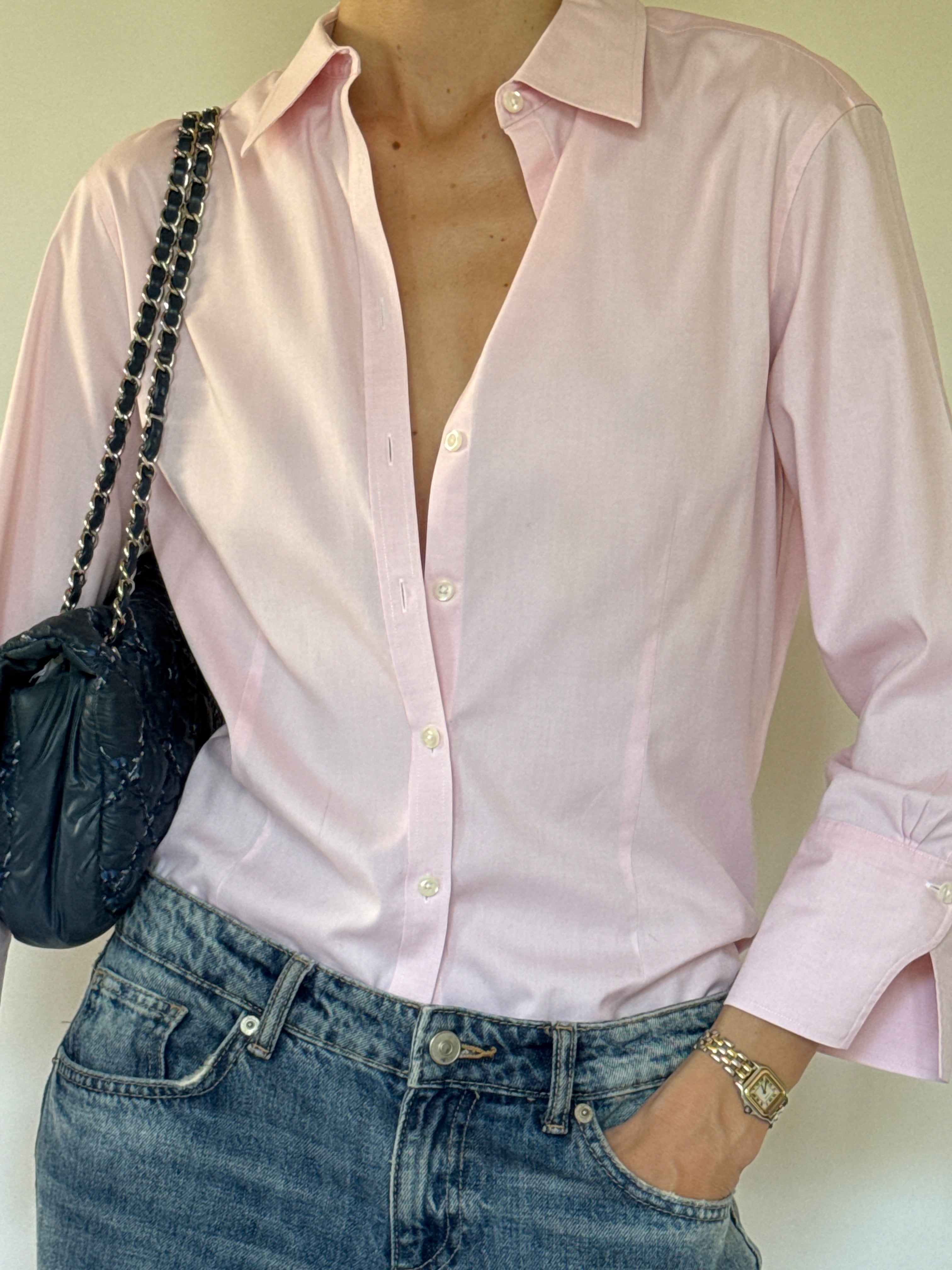 Vintage soft pink cotton shirt front view