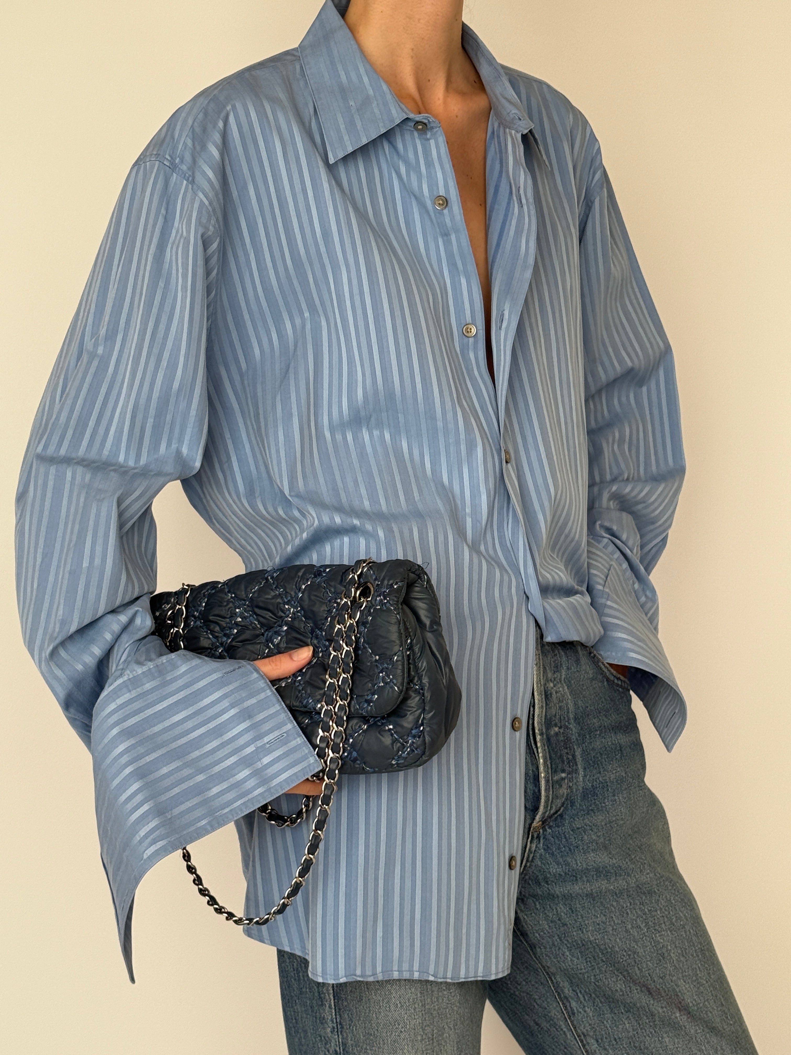 Vintage blue oversized striped shirt side view