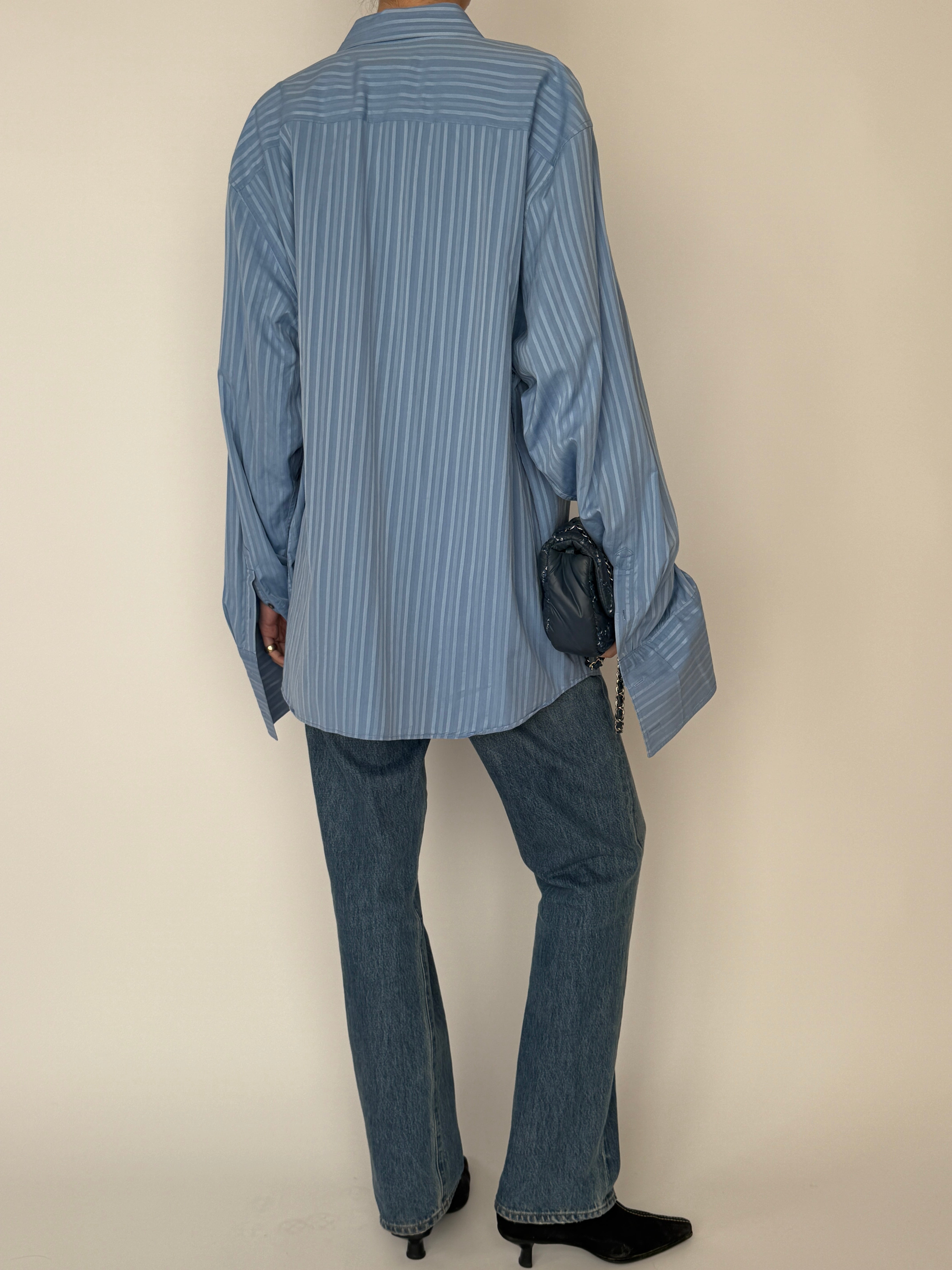 Vintage blue striped shirt back view