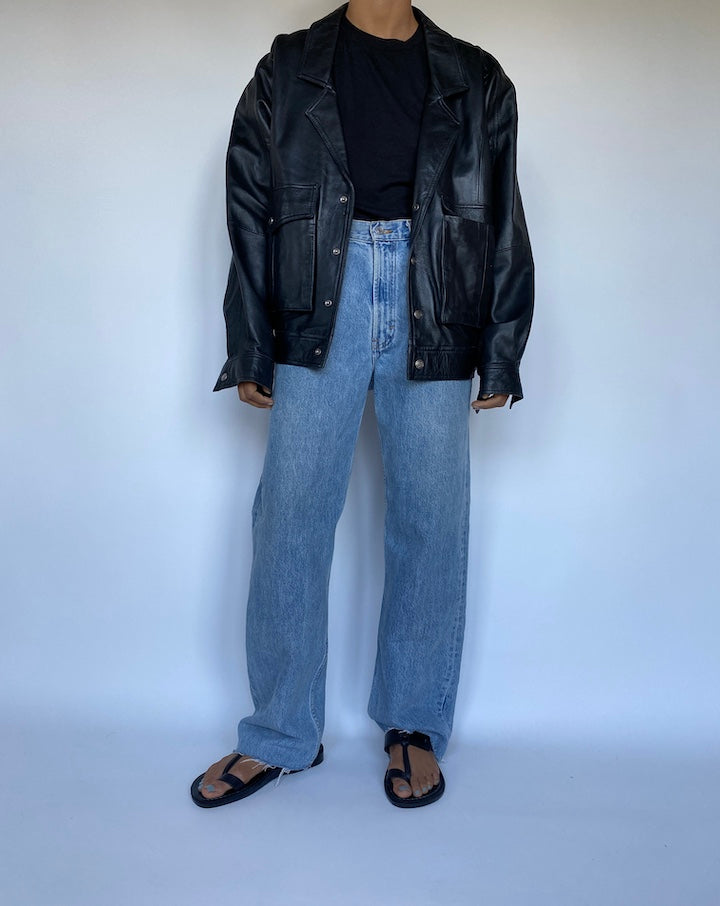 VINTAGE BLACK BOXY LEATHER JACKET 3041