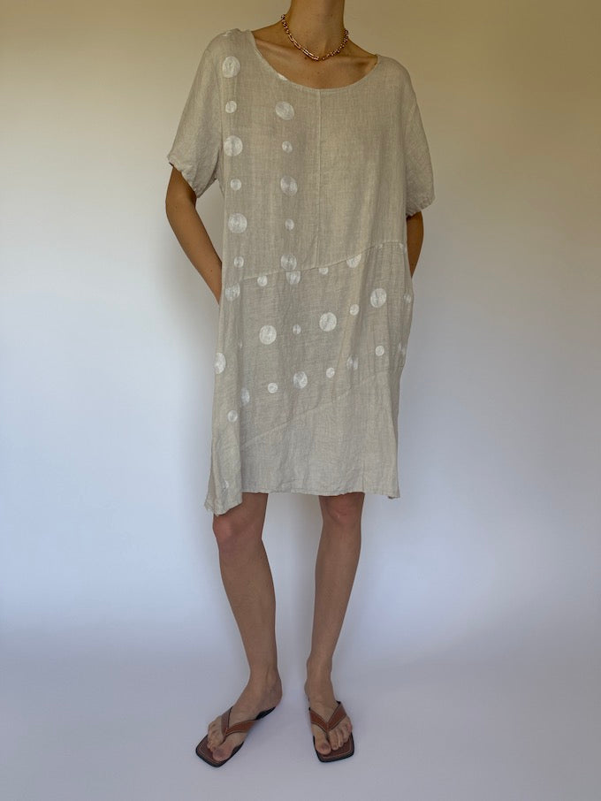 Vintage Linen Polka Dot Dress beige