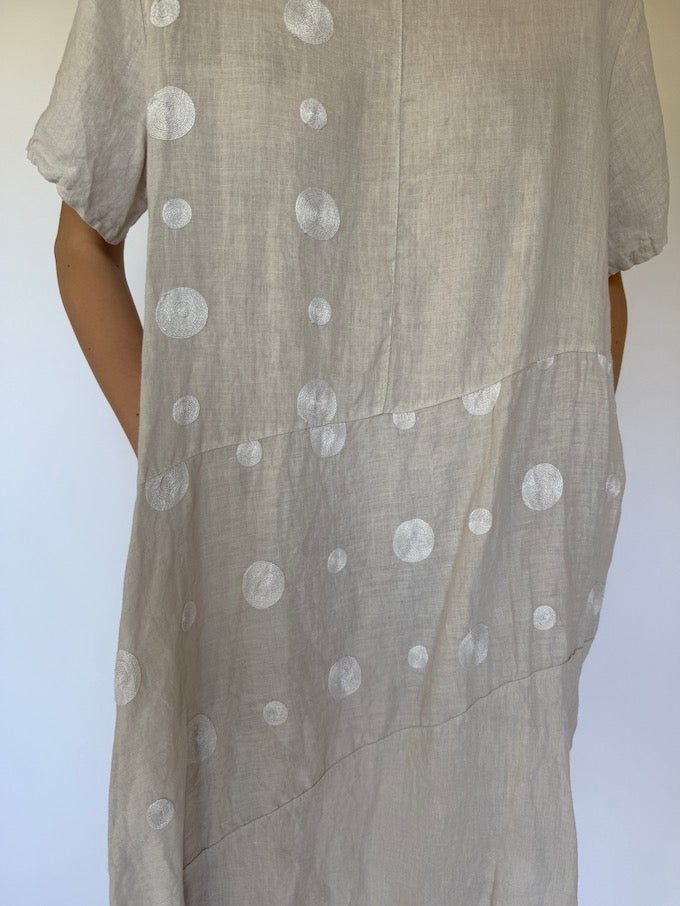 Vintage Linen Polka Dot Dress beige