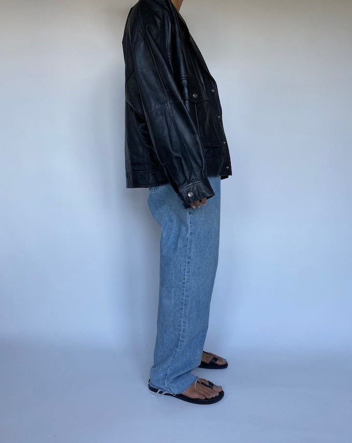VINTAGE BLACK BOXY LEATHER JACKET 3041