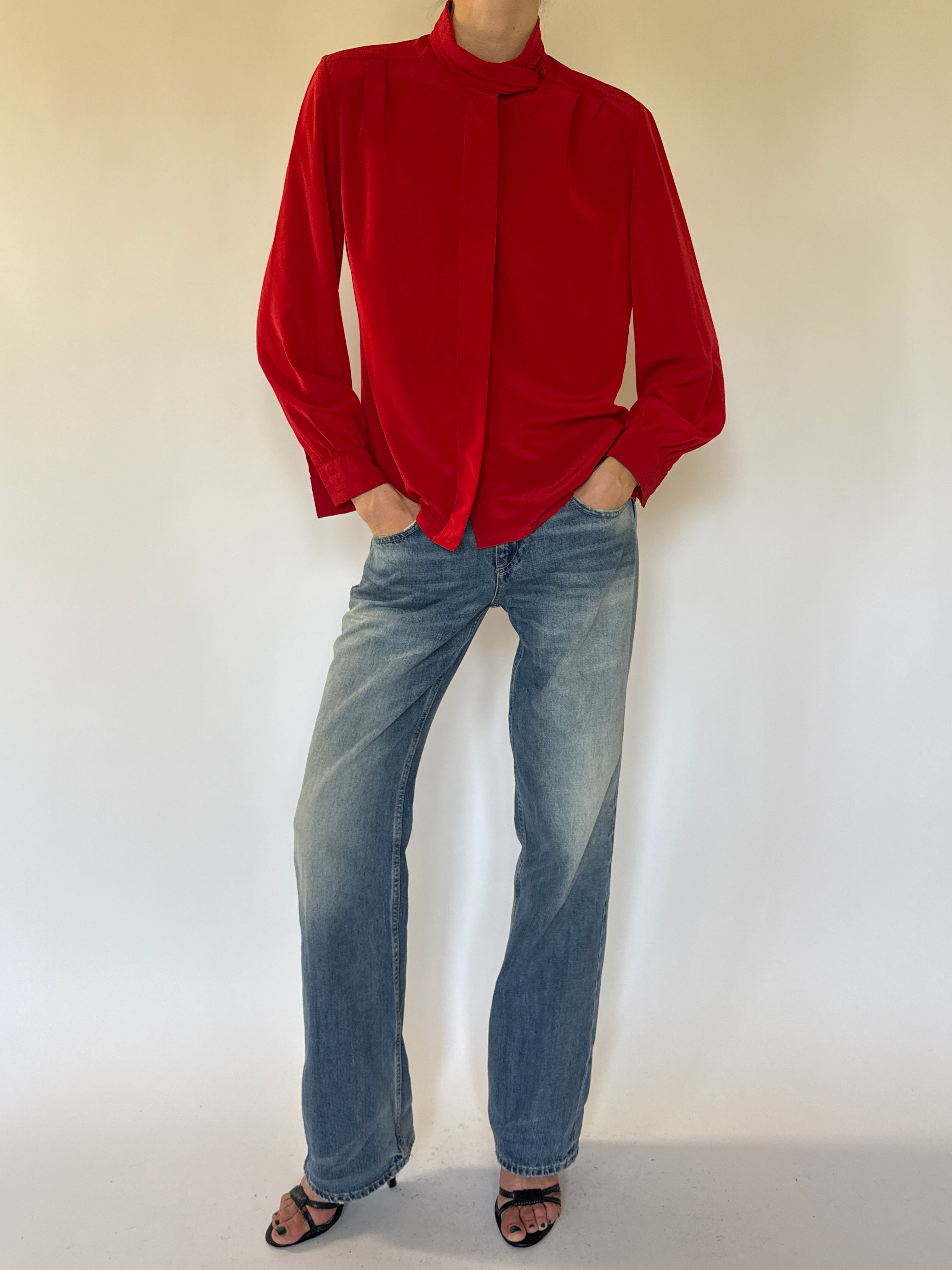 Vintage red high neck blouse front view