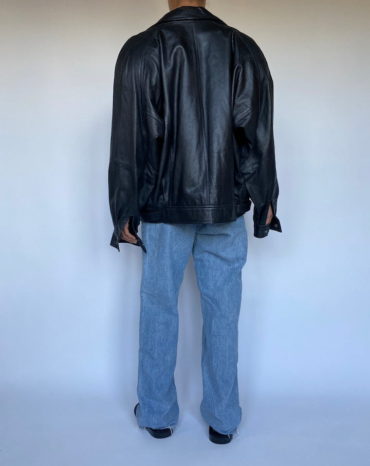 VINTAGE BLACK BOXY LEATHER JACKET 3041