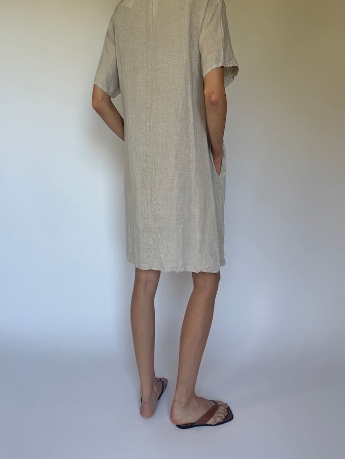 Vintage Linen Polka Dot Dress beige