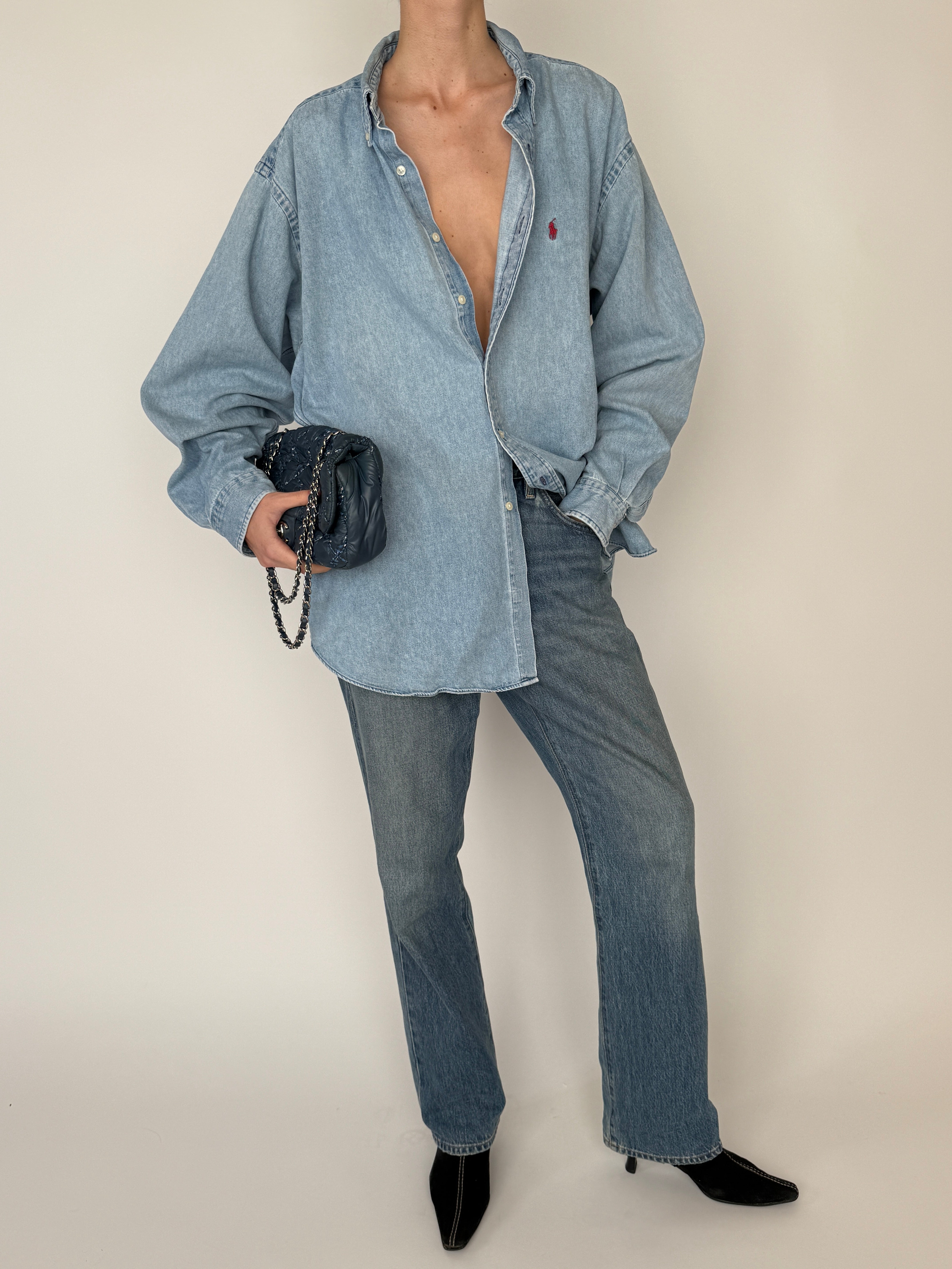 Vintage Polo Ralph Lauren blue denim shirt front view