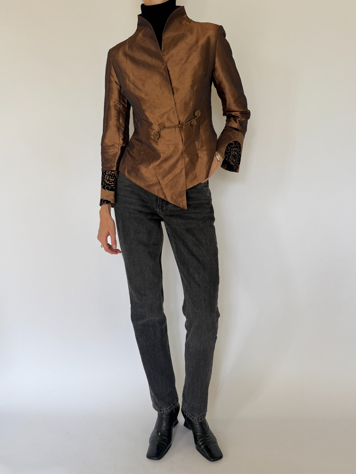 Vintage bronze-brown mandarin collar jacket view 3