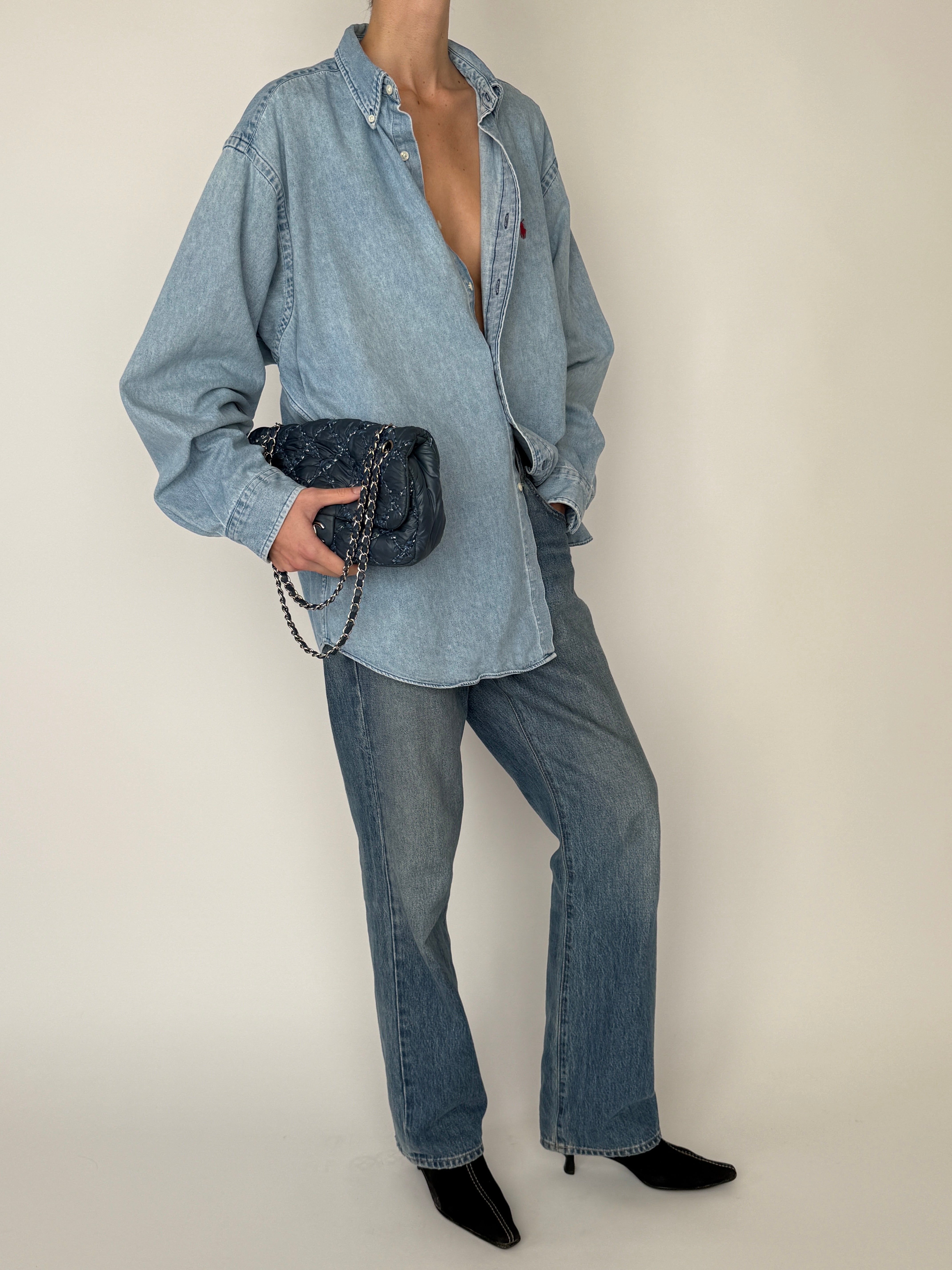 Vintage Polo Ralph Lauren blue denim shirt side view