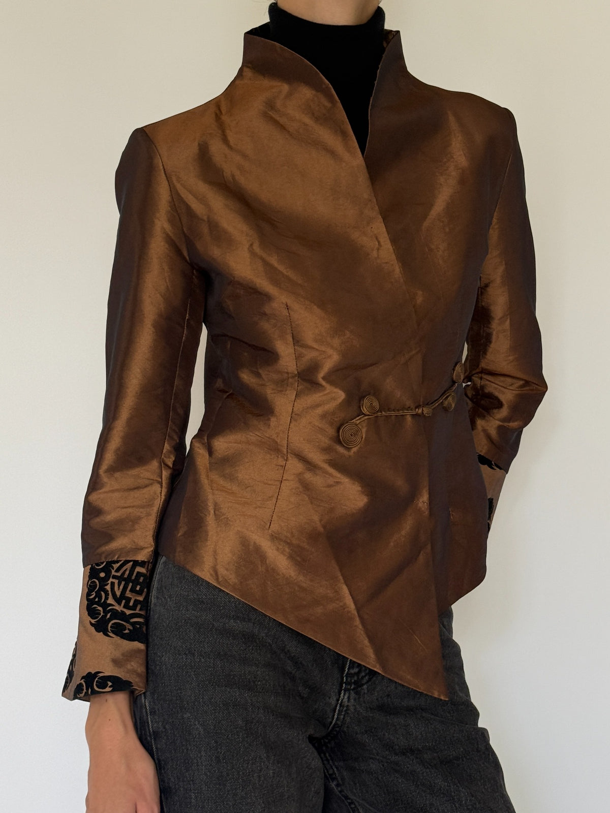 Vintage bronze-brown mandarin collar jacket view 4