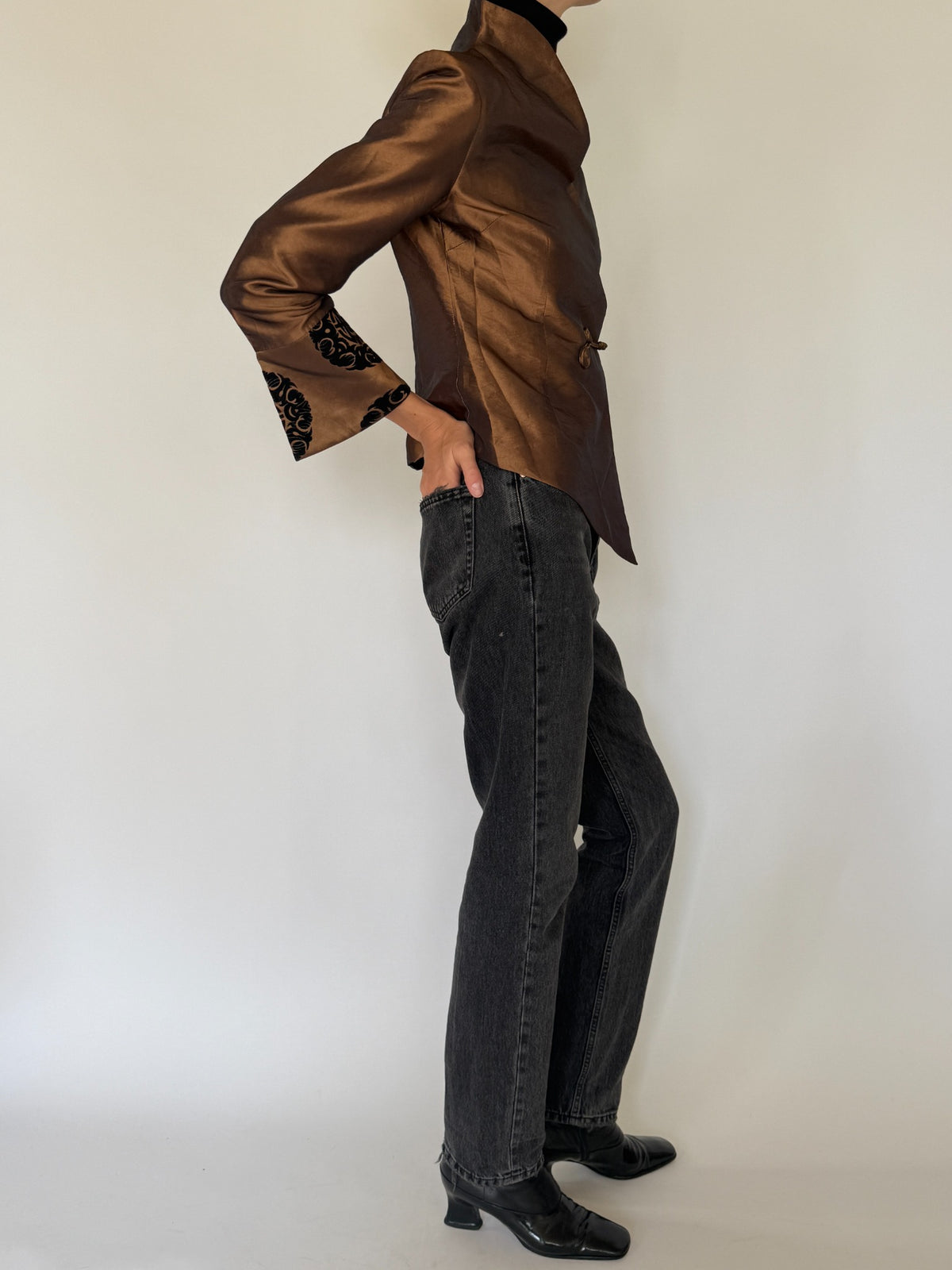 Vintage bronze-brown mandarin collar jacket view 8