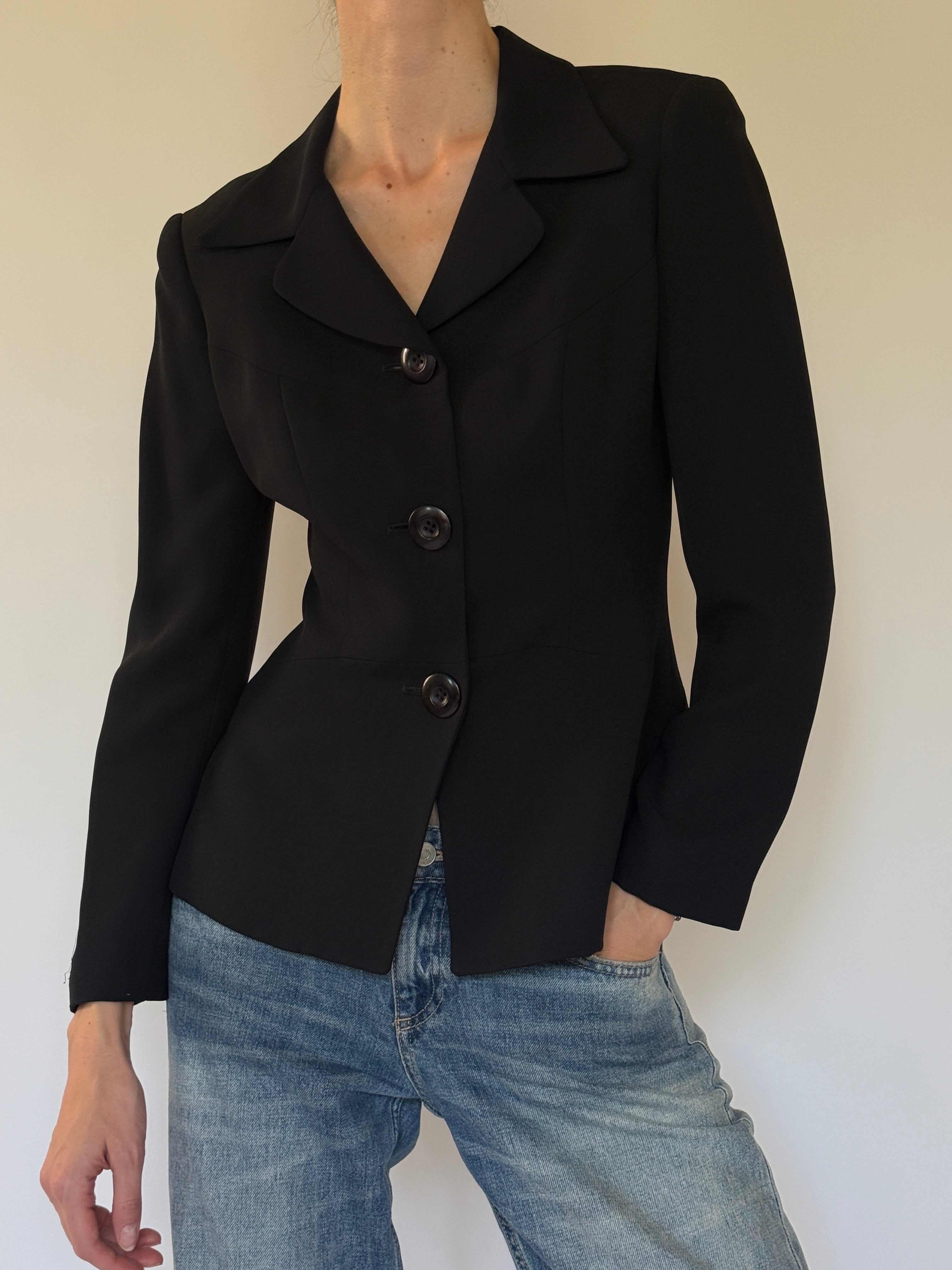 Vintage black sculpted blazer front view