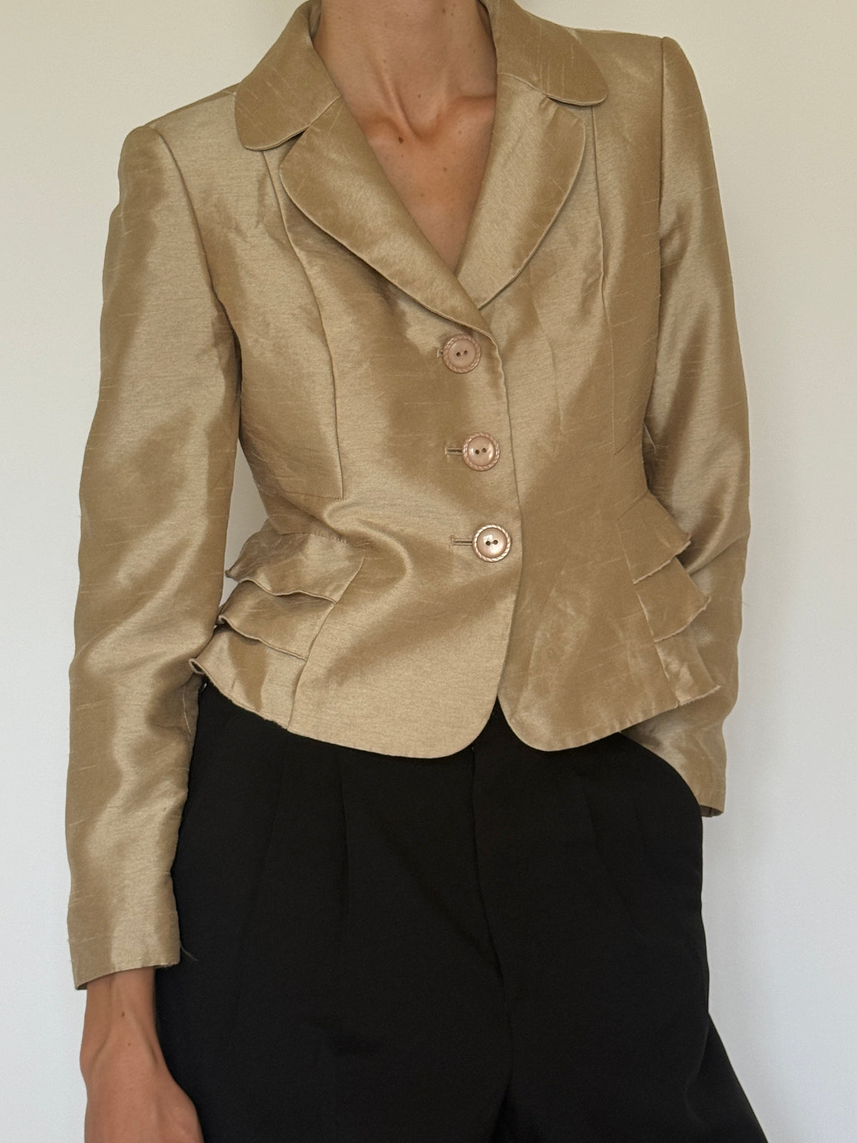 Vintage Cropped Shimmer Blazer Champagne 7412