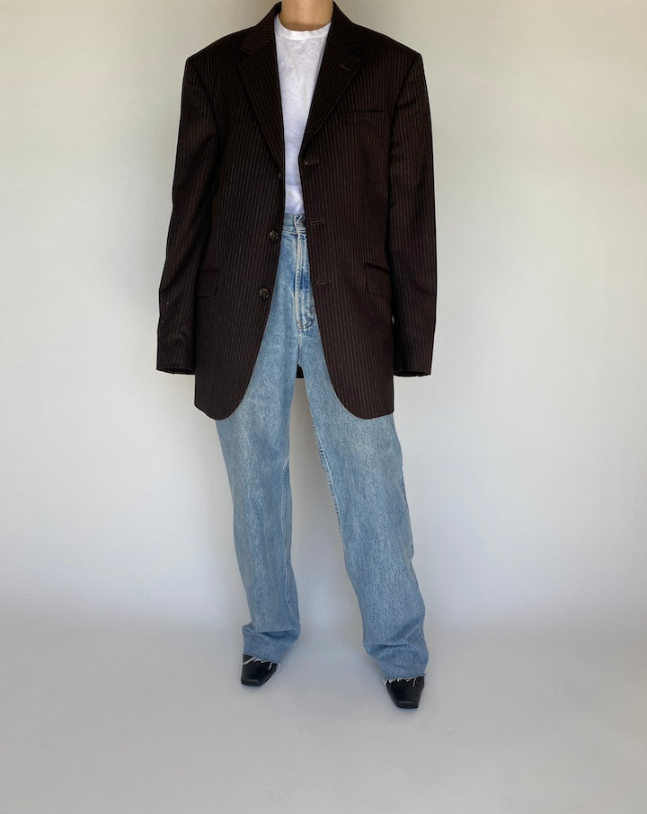 VINTAGE BROWN PINSTRIPED WOOL/CASHMERE BLAZER 1108