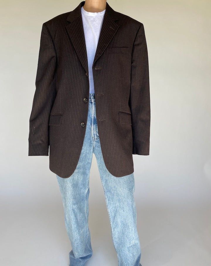 VINTAGE BROWN PINSTRIPED WOOL/CASHMERE BLAZER 1108