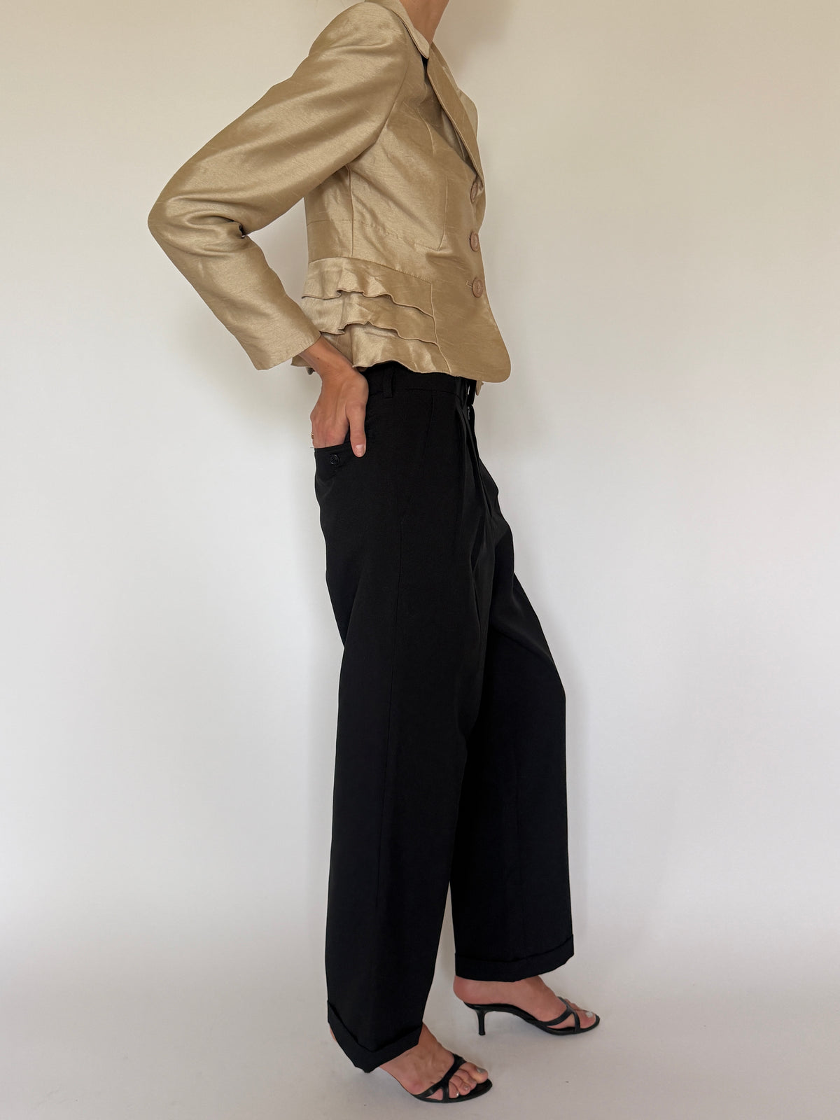 Vintage Cropped Shimmer Blazer Champagne 7412