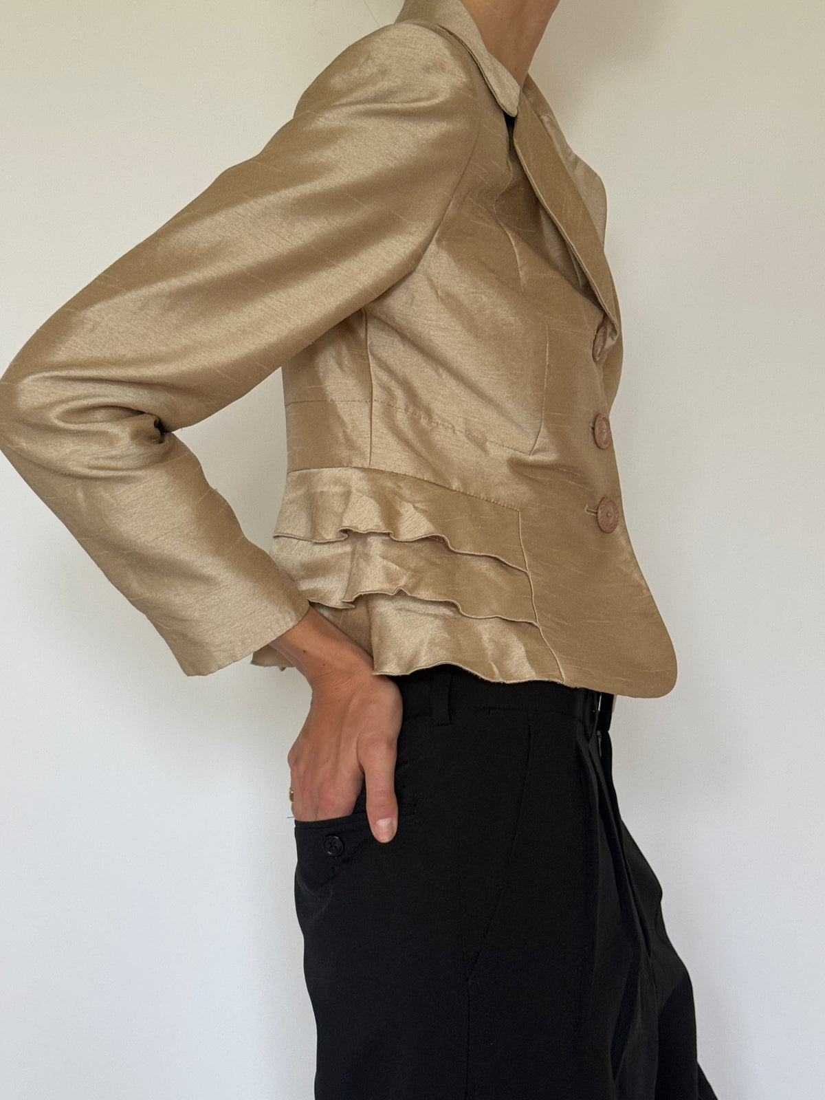 Vintage Cropped Shimmer Blazer Champagne 7412