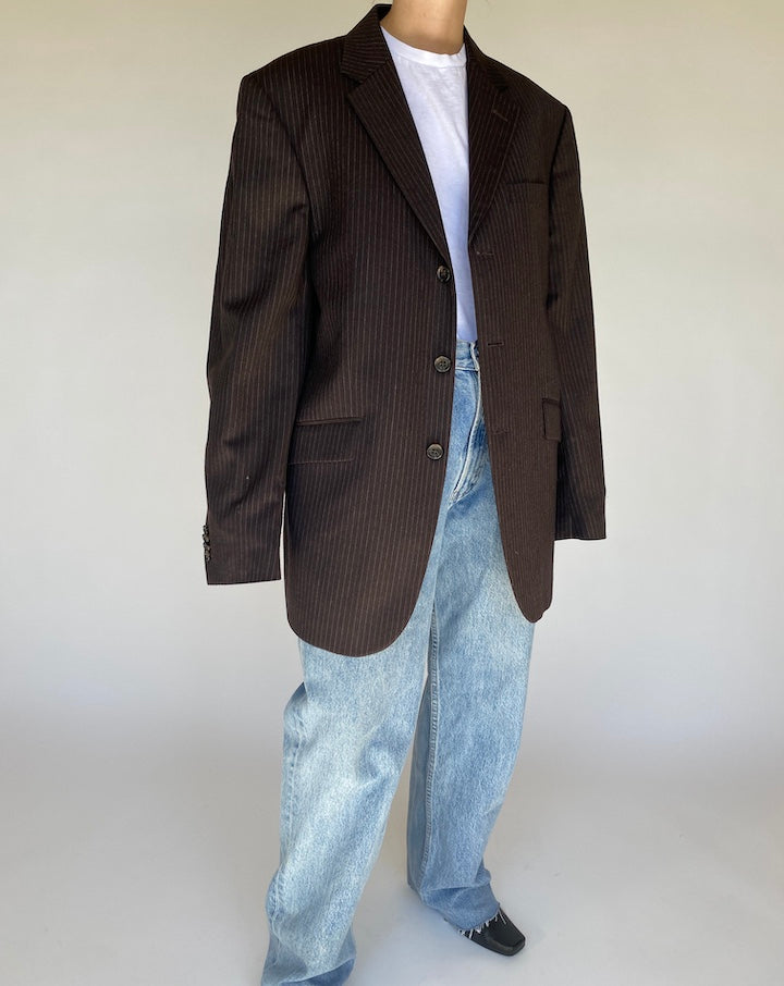 VINTAGE BROWN PINSTRIPED WOOL/CASHMERE BLAZER 1108