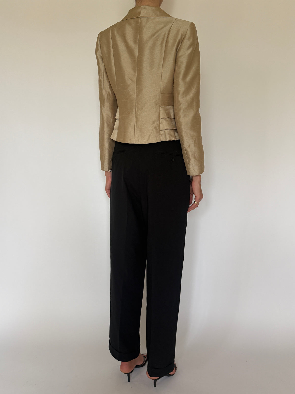 Vintage Cropped Shimmer Blazer Champagne 7412